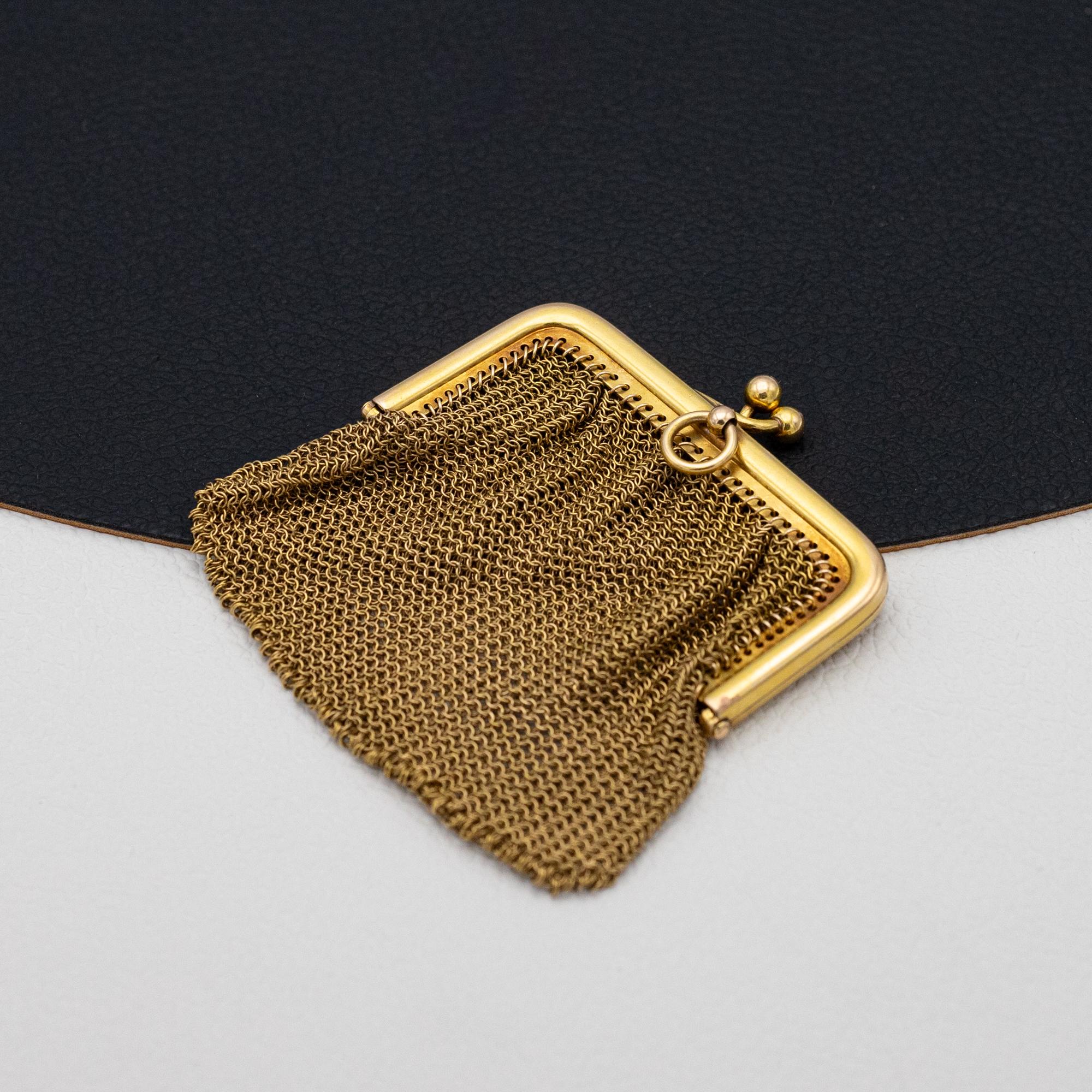 Französische antike Goldnetztasche aus Mesh-Handtasche - Münztasche aus 18 Karat Gelbgold 12