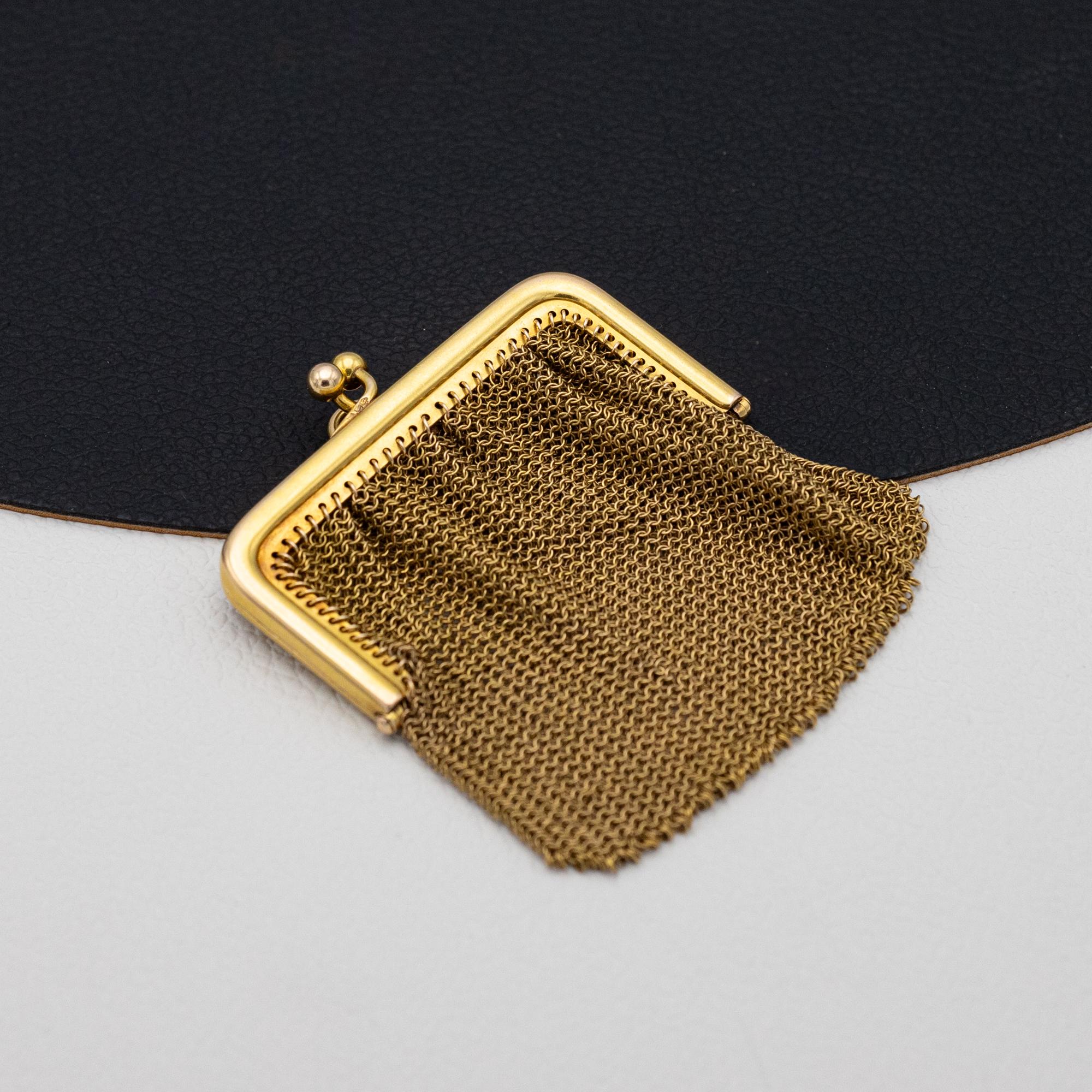 Französische antike Goldnetztasche aus Mesh-Handtasche - Münztasche aus 18 Karat Gelbgold 13