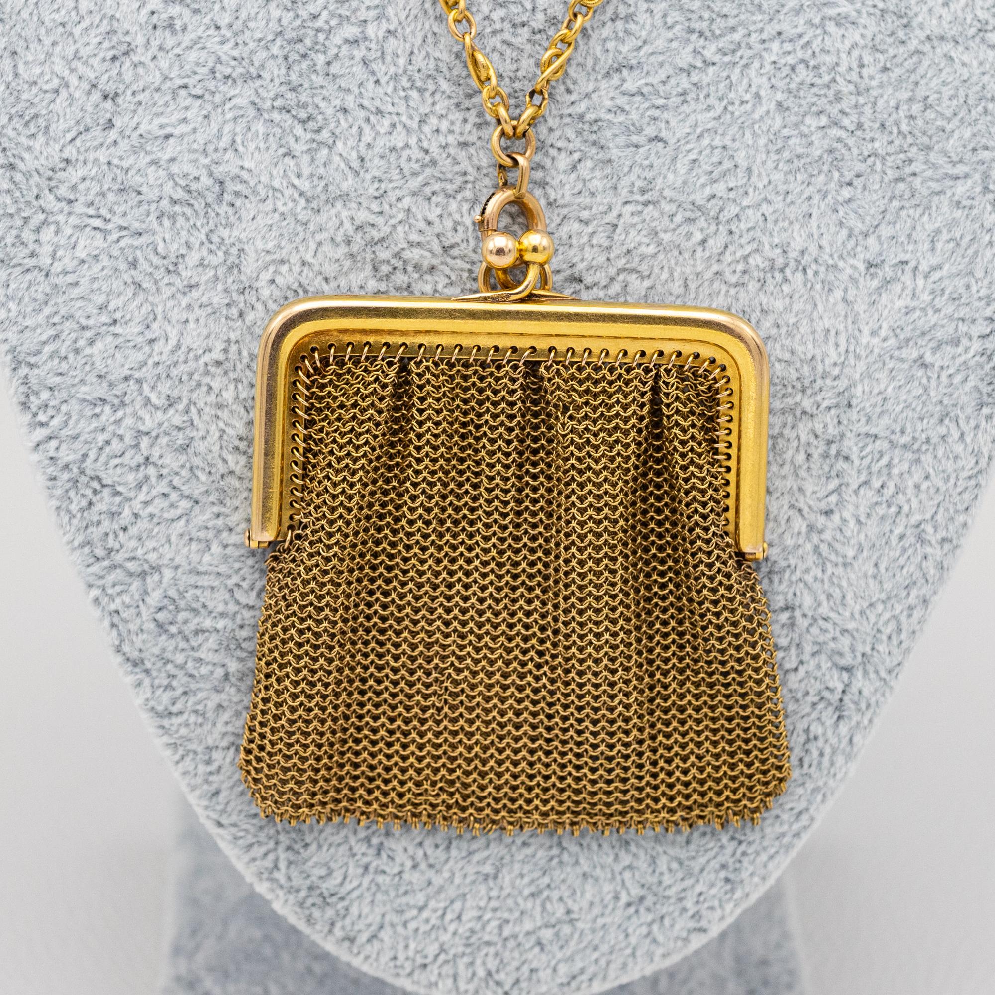 Französische antike Goldnetztasche aus Mesh-Handtasche - Münztasche aus 18 Karat Gelbgold für Damen oder Herren