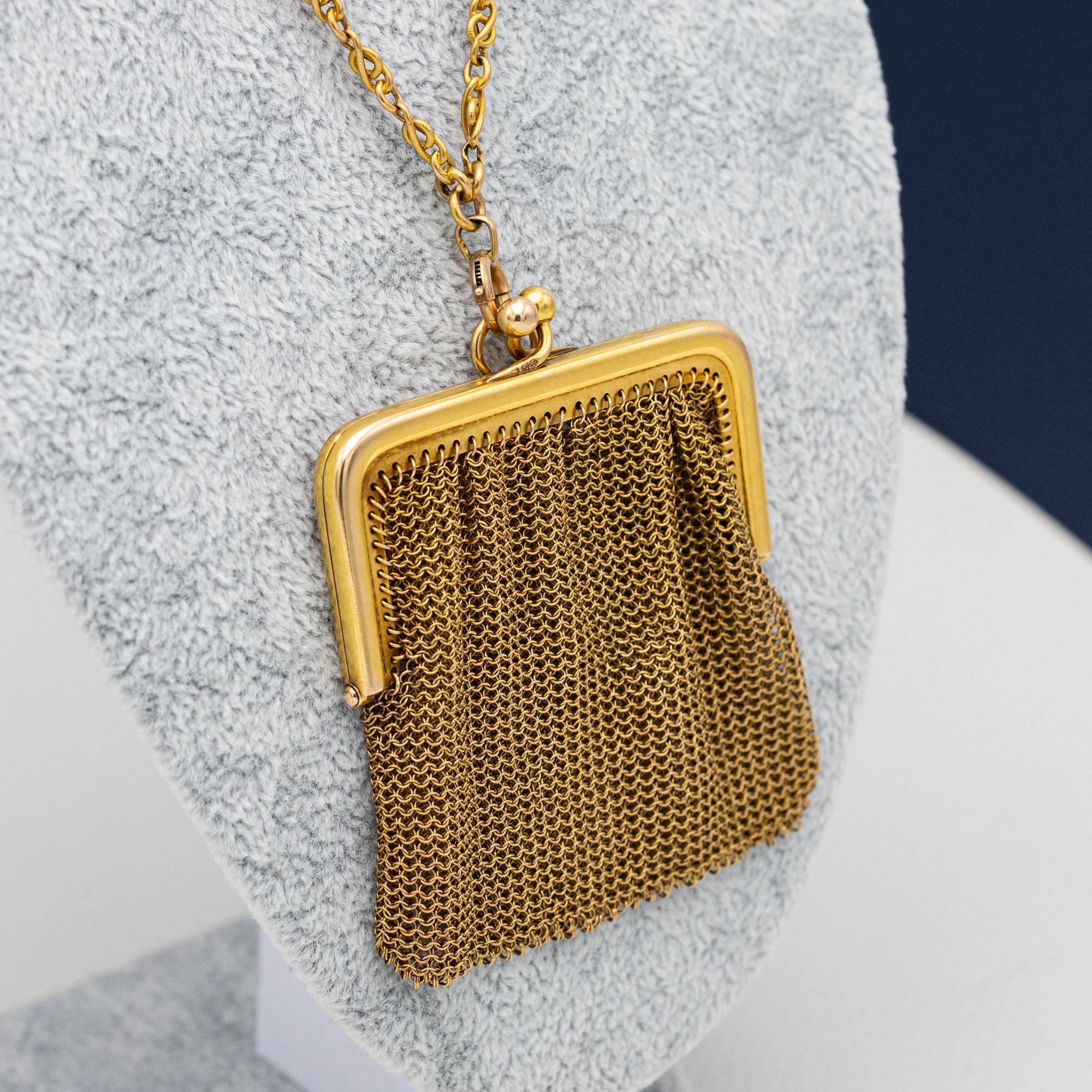Französische antike Goldnetztasche aus Mesh-Handtasche - Münztasche aus 18 Karat Gelbgold 1