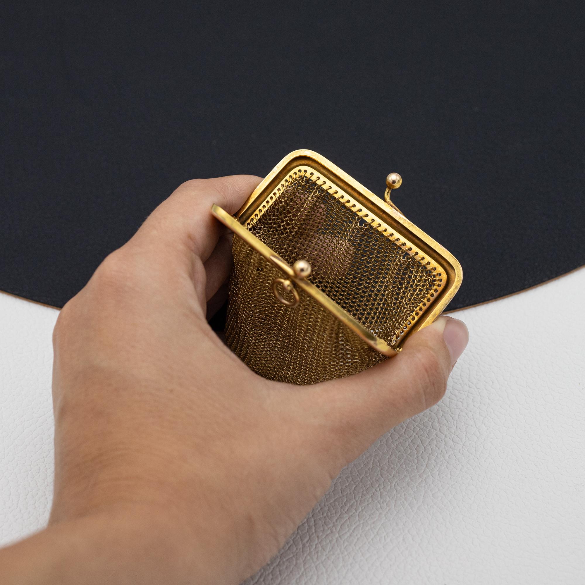 Französische antike Goldnetztasche aus Mesh-Handtasche - Münztasche aus 18 Karat Gelbgold 3