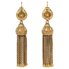 French Antique Gold Pendant Earrings of Tassel Design