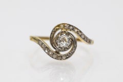 French Antique Golden Swirl Rose Cut Diamond Ring circa 1910