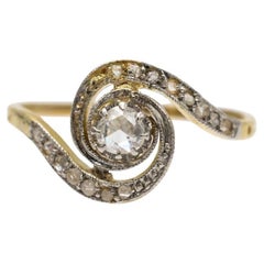 French Antique Golden Swirl Rose Cut Diamond Ring circa 1910