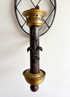 French Antique Gothic Revival Wrought Iron Wall Sconce, circa 1890
