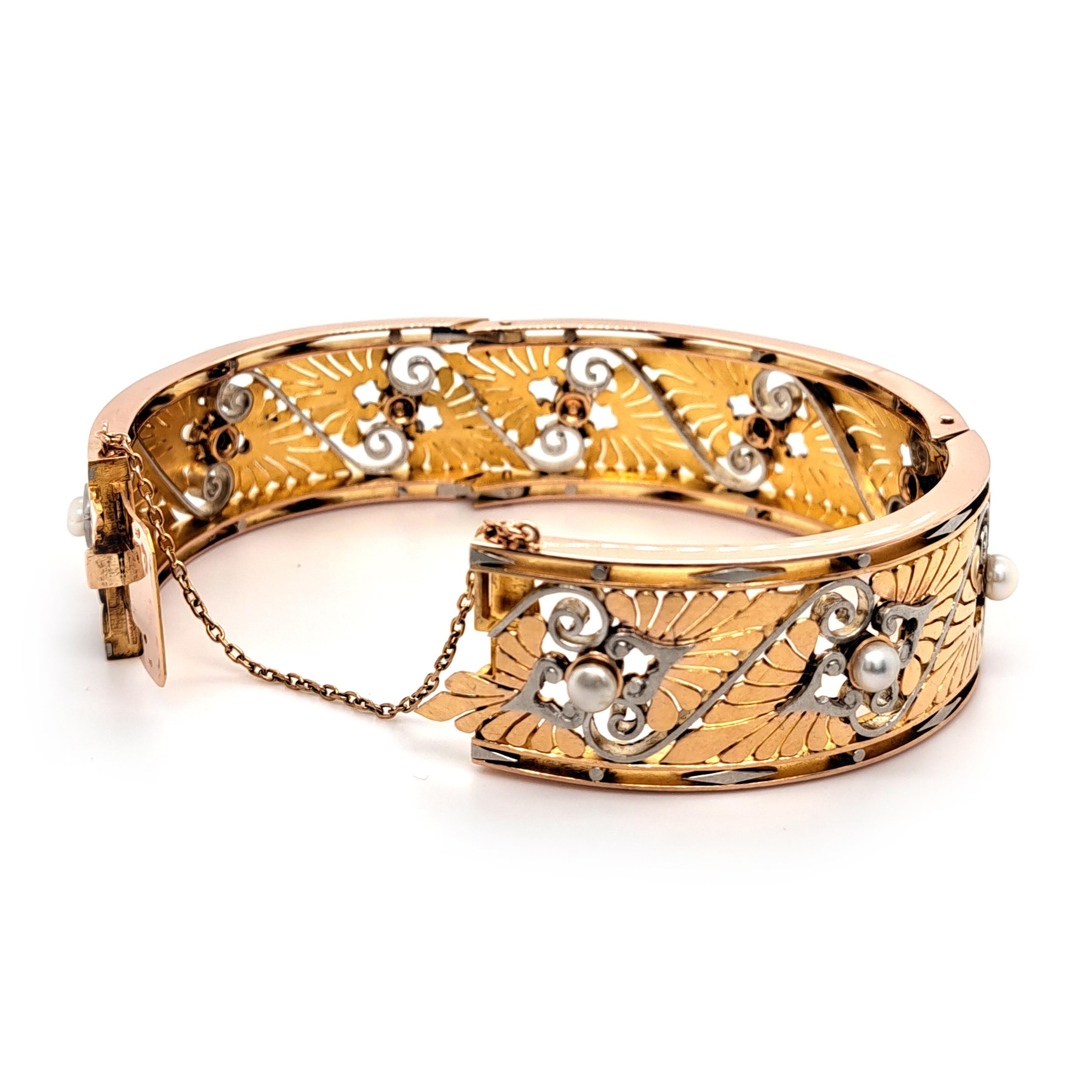 Französischer Armreif mit Perlen, Gold und Platin aus der griechischen Wiedergeburt, CIRCA 1870 im Angebot 2