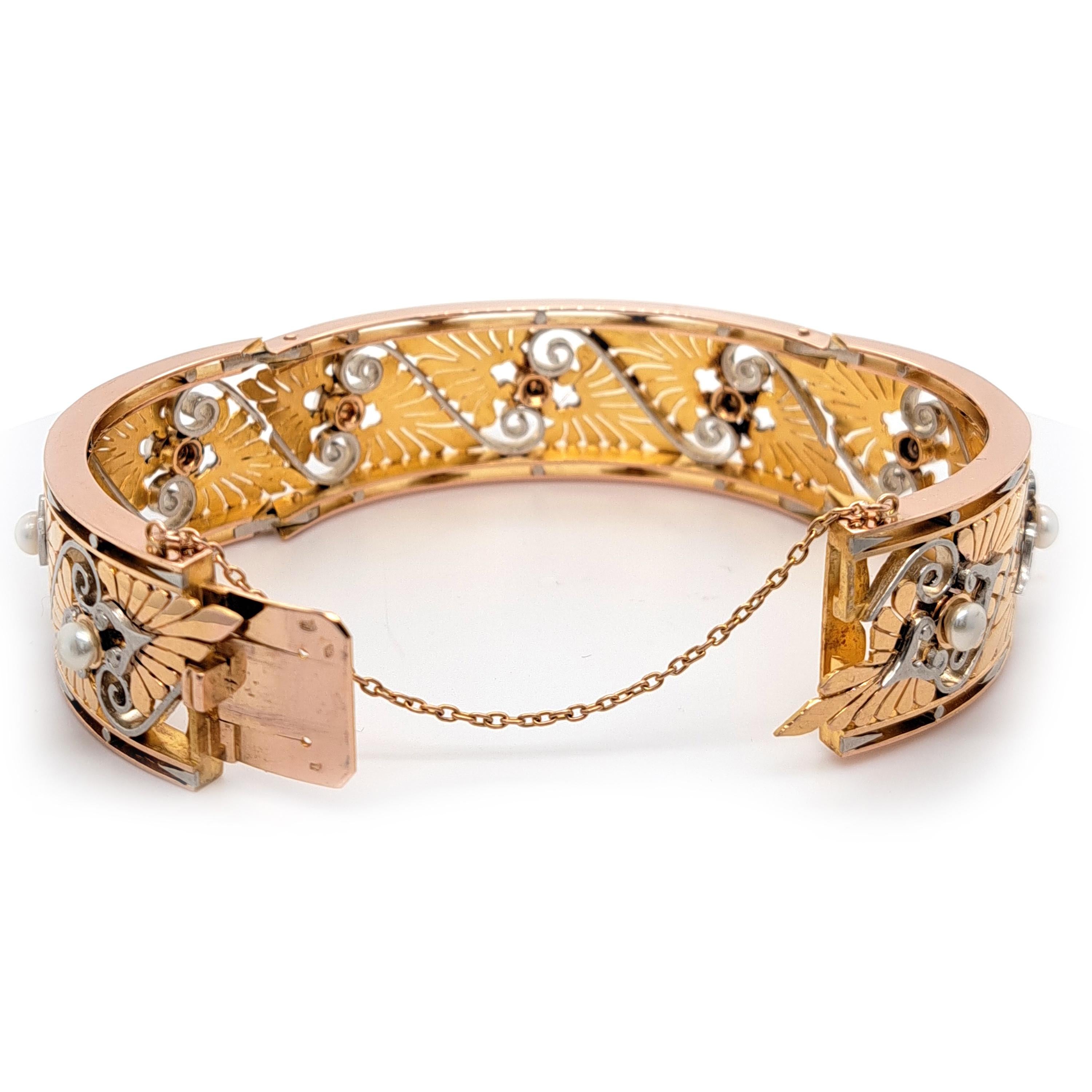 Französischer Armreif mit Perlen, Gold und Platin aus der griechischen Wiedergeburt, CIRCA 1870 im Angebot 4
