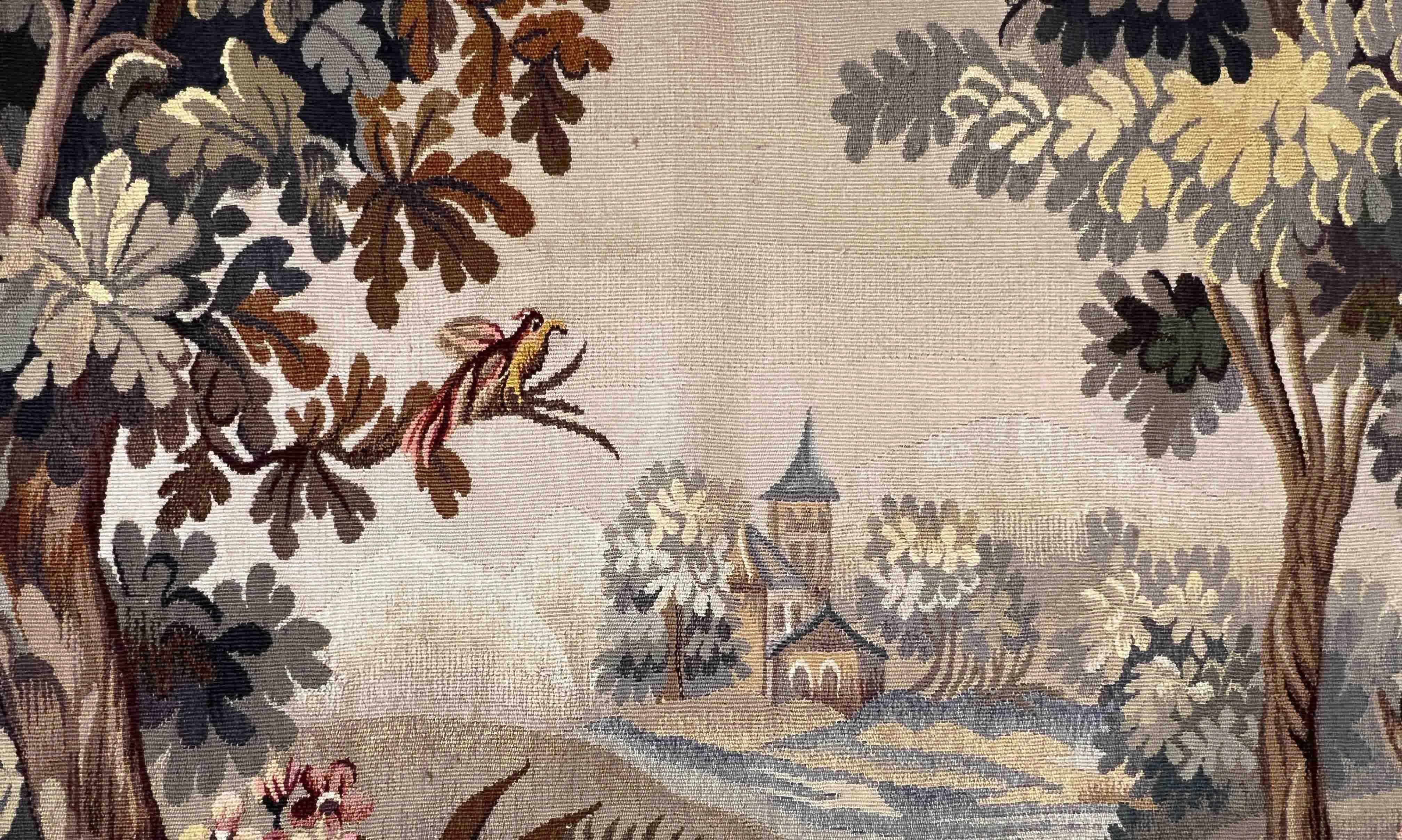 Stile provenzale Antique French, Arazzo verde del XIX secolo della manifattura Aubusson - N° 1025 in vendita