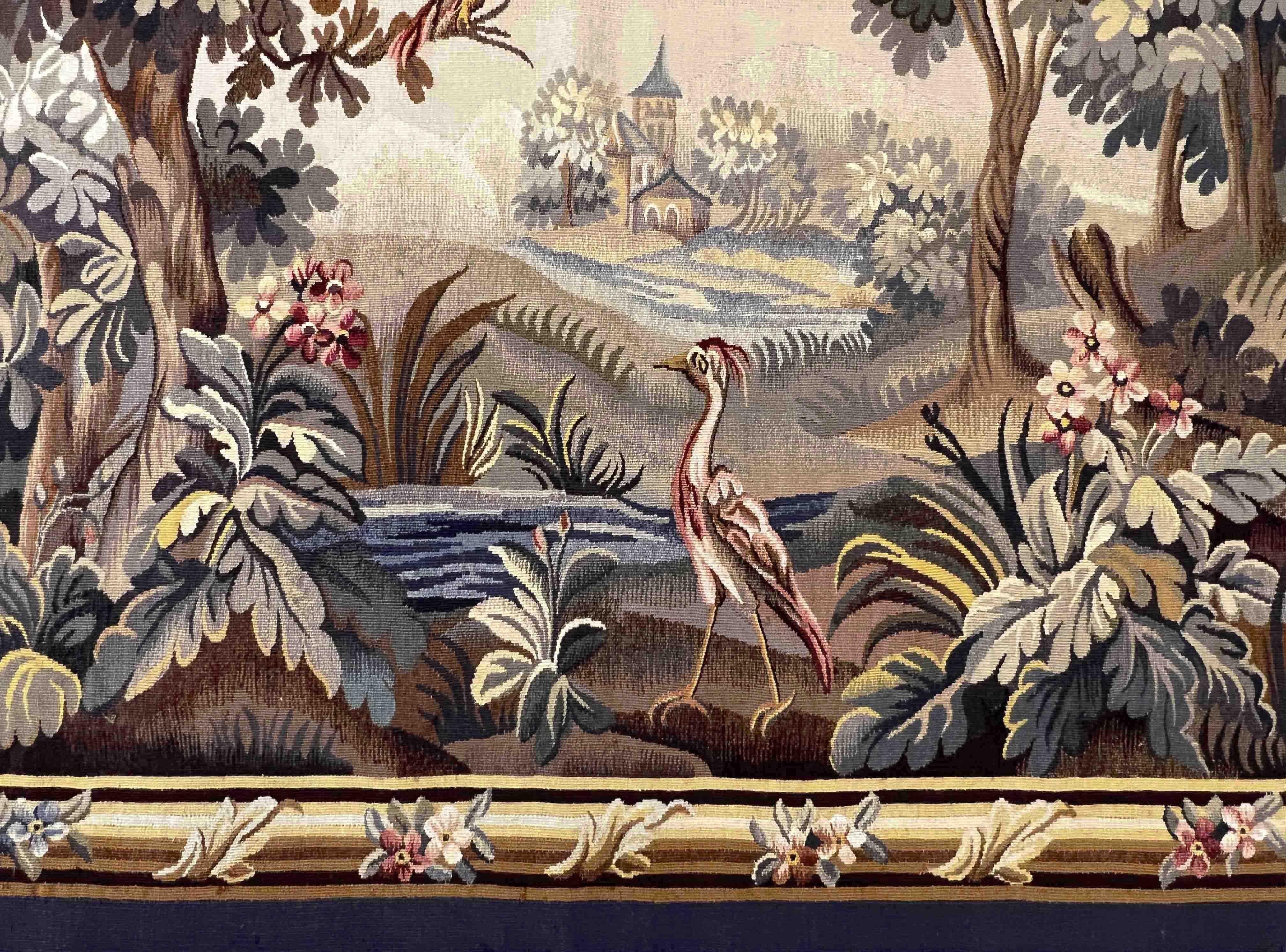 Francese Antique French, Arazzo verde del XIX secolo della manifattura Aubusson - N° 1025 in vendita