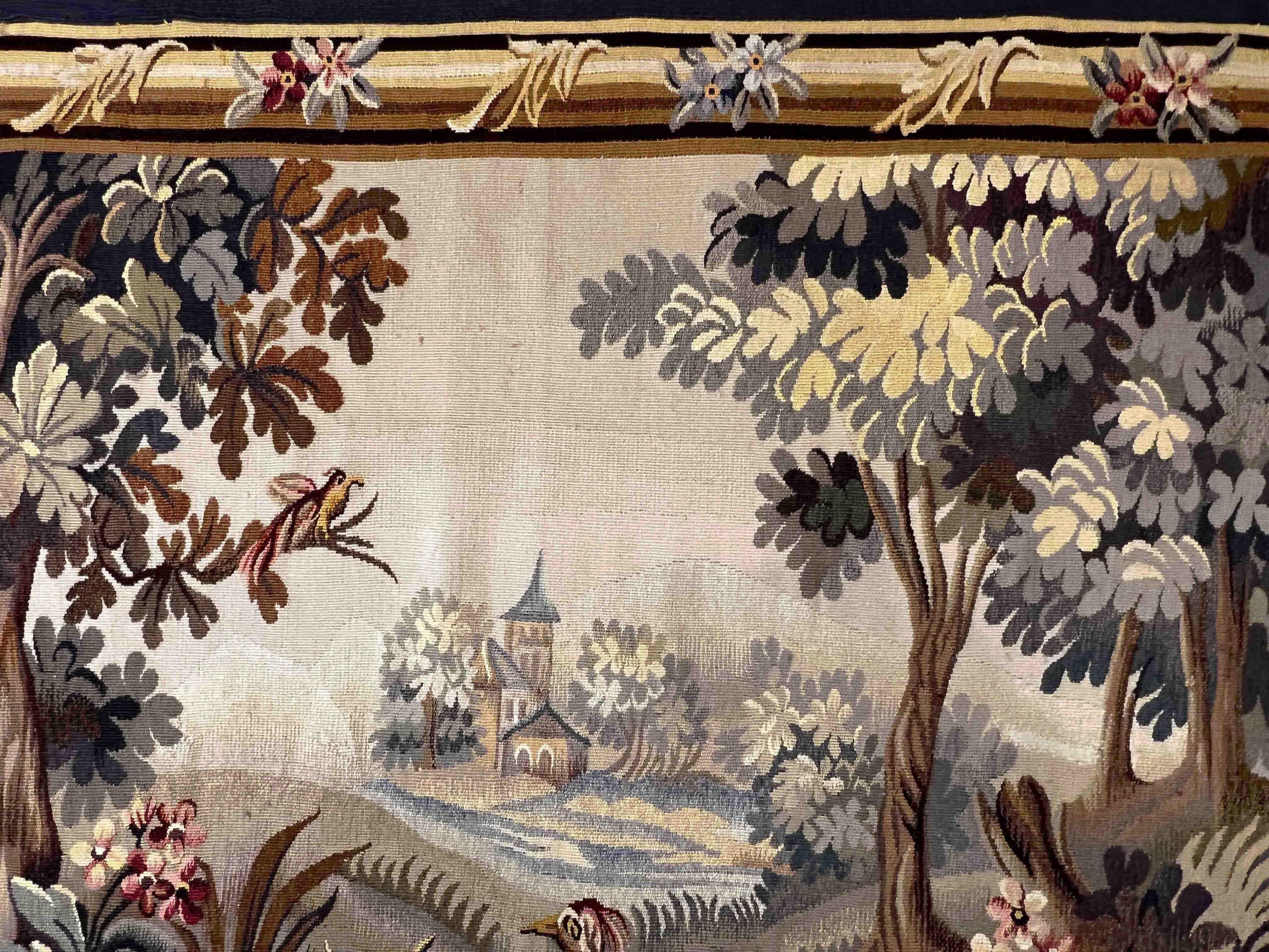 Tessuto a mano Antique French, Arazzo verde del XIX secolo della manifattura Aubusson - N° 1025 in vendita