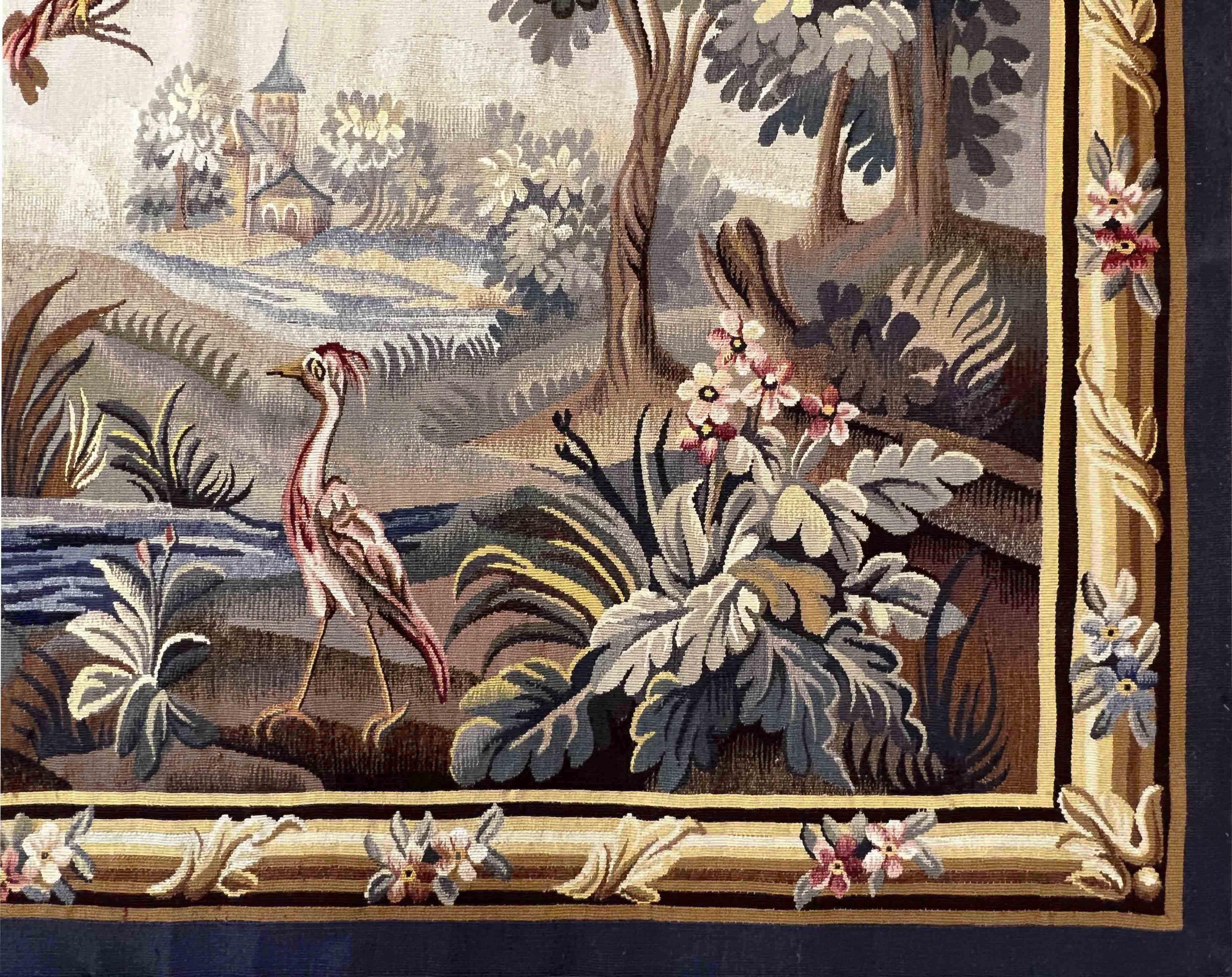 Antique French, Arazzo verde del XIX secolo della manifattura Aubusson - N° 1025 In condizioni ottime in vendita a Paris, FR