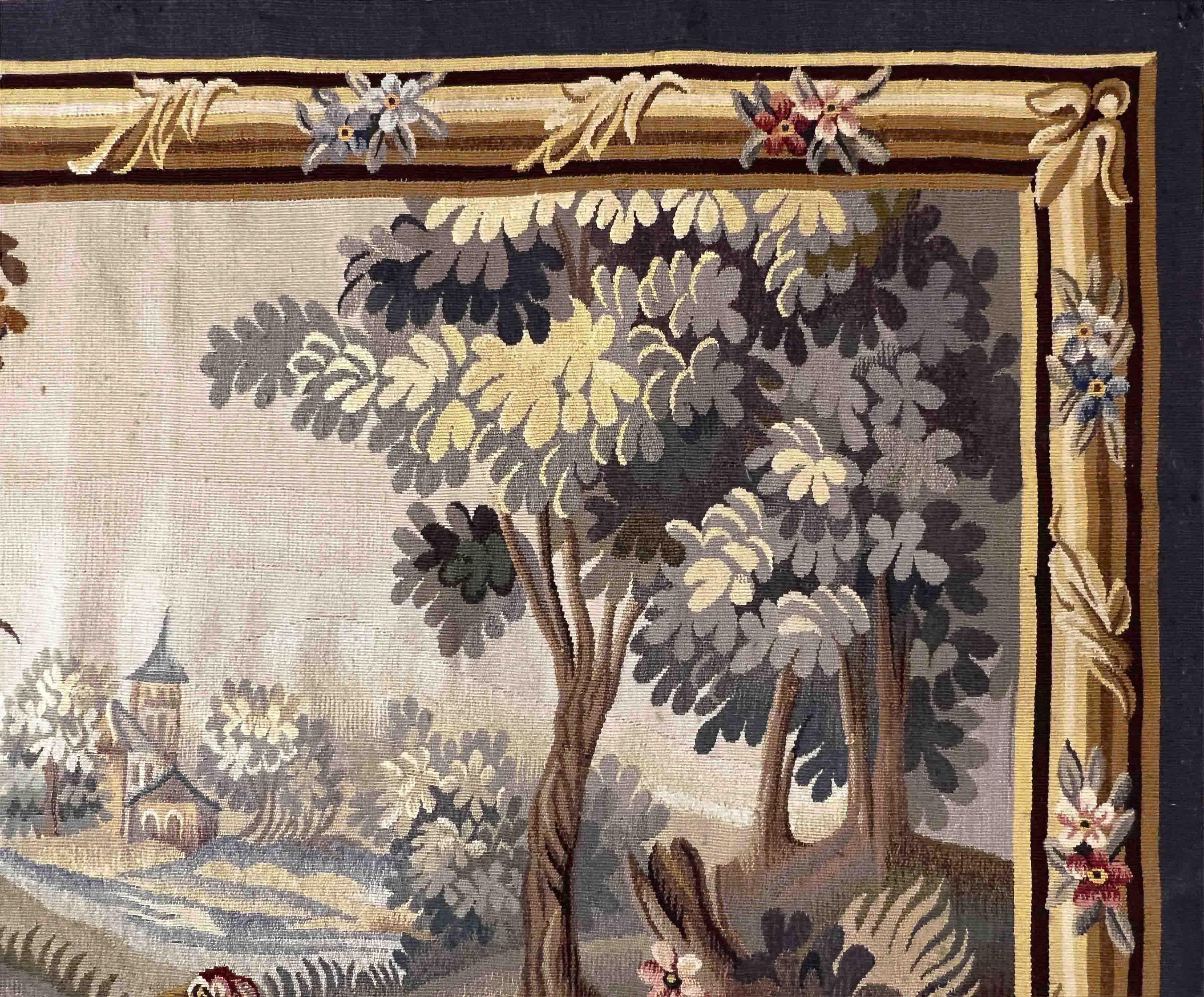 Lana Antique French, Arazzo verde del XIX secolo della manifattura Aubusson - N° 1025 in vendita