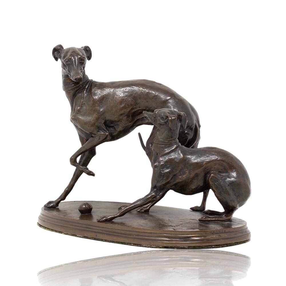 Cast French Antique Greyhound Bronze Pierre-Jules Mene