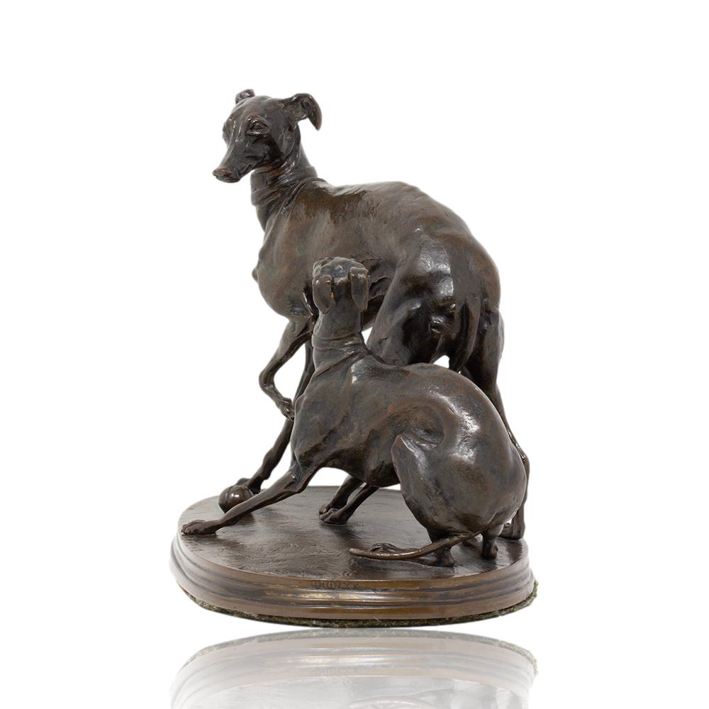 French Antique Greyhound Bronze Pierre-Jules Mene In Good Condition In Newark, England