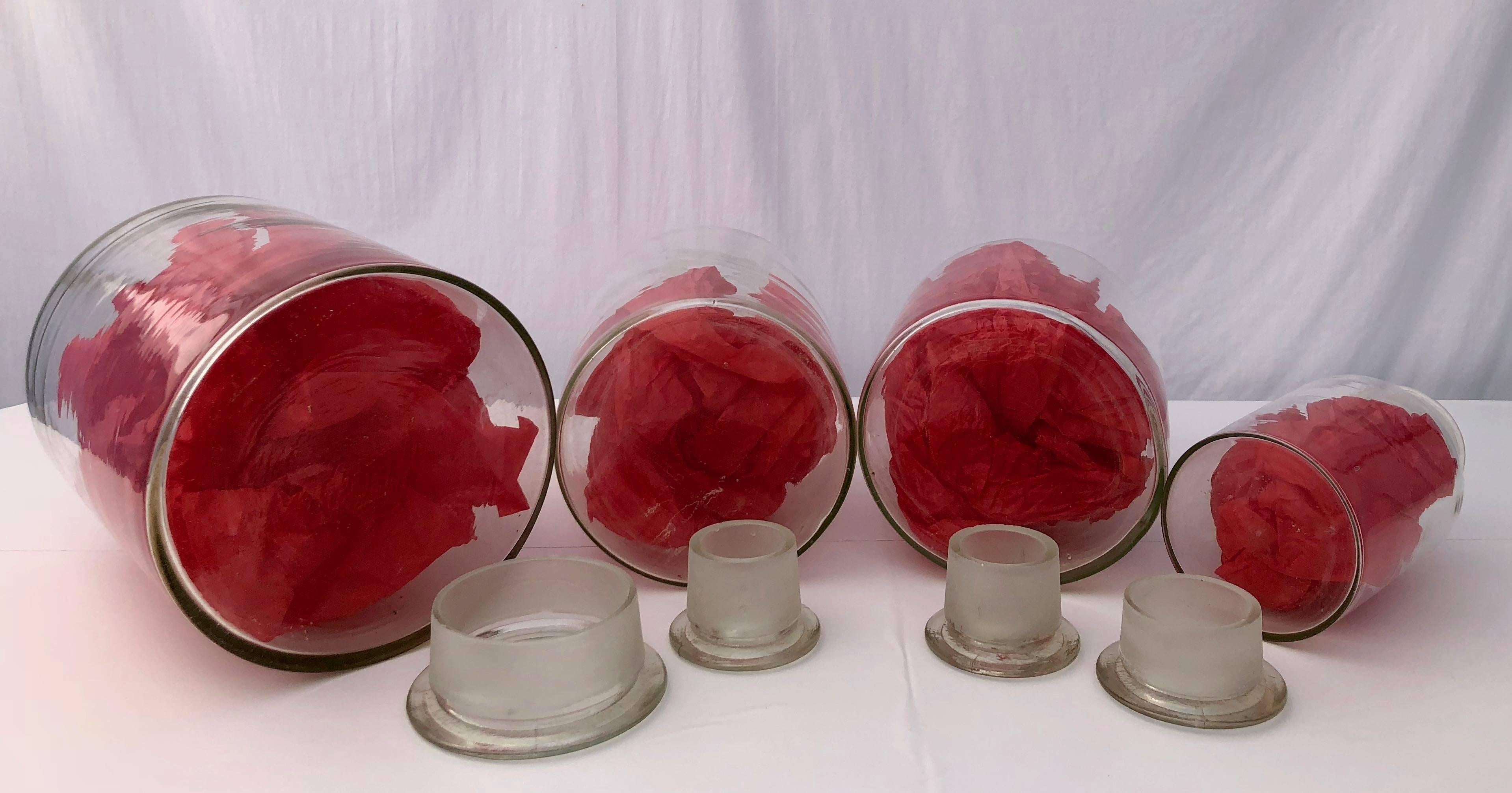 French Antique Handblown Glass Apothecary Bottles, 1950s, Set of Four For Sale 2