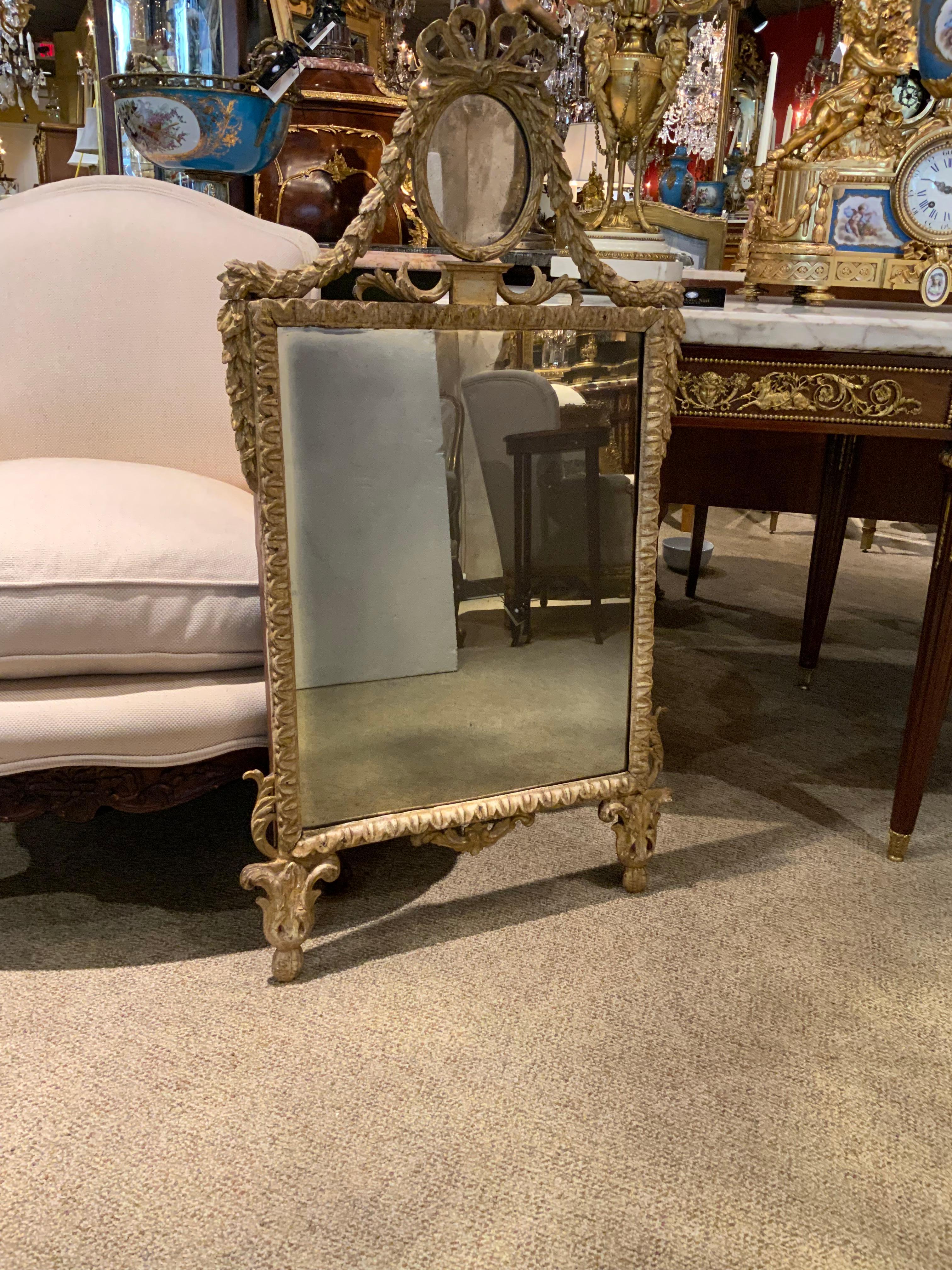 19th Century French antique  hand carved gilt frame with original mirror plate For Sale