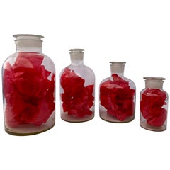 French Antique Handblown Glass Apothecary Bottles, 1950s, Set of Four