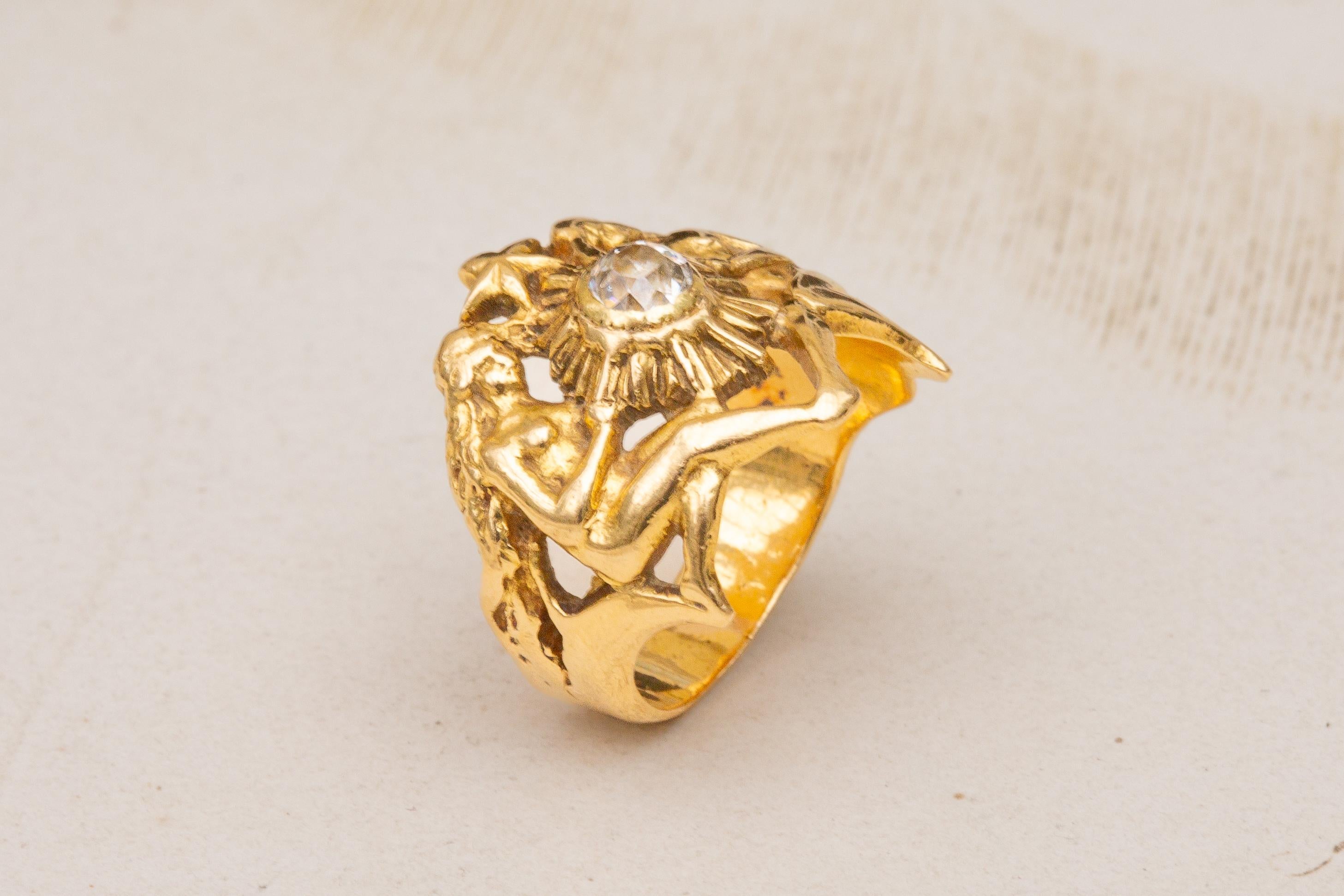 French Antique Heavy 18K Gold Ethereal Figural 0.35ct Old European Cut Diamond 1