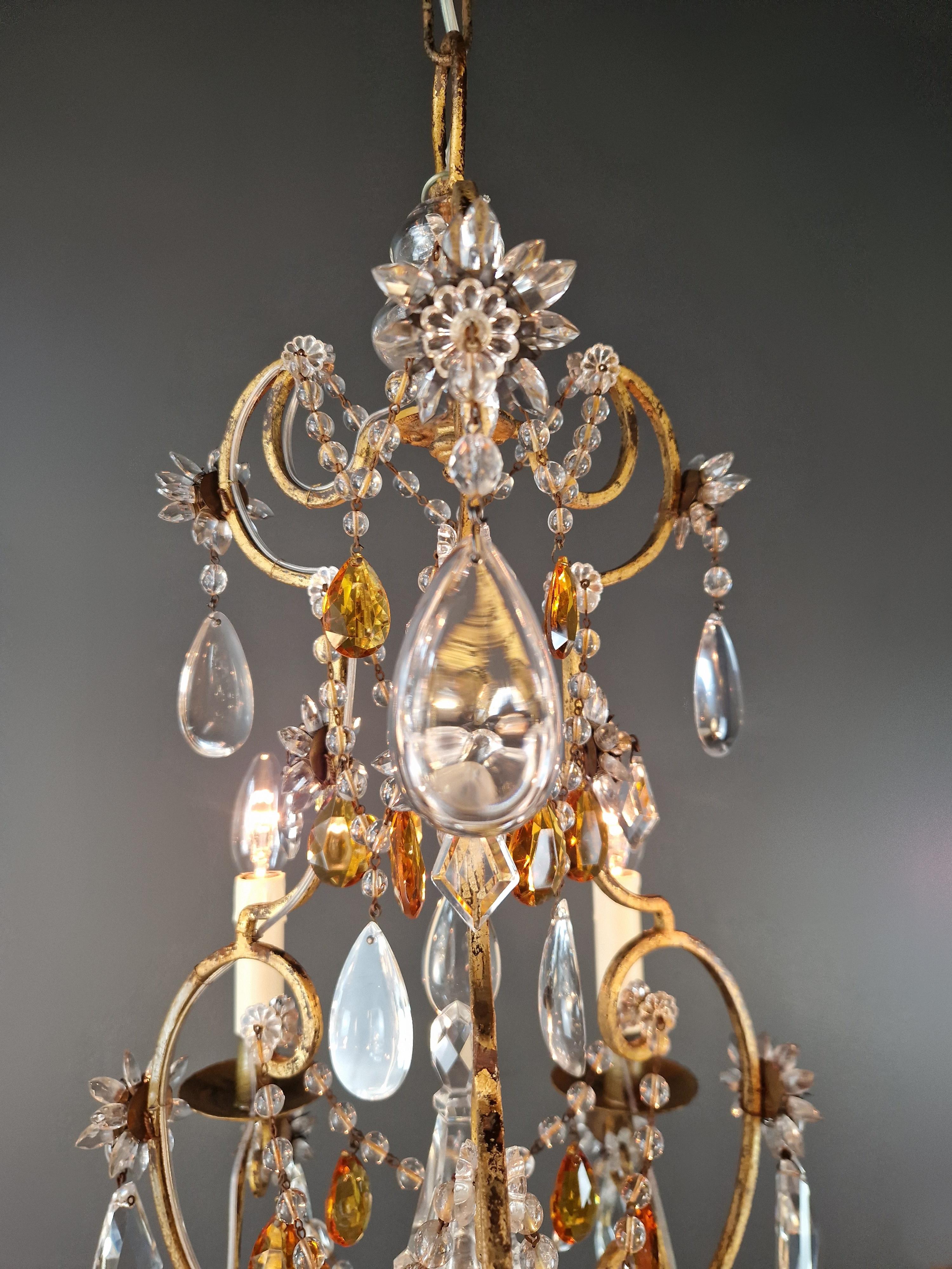 Lampadario antico storicista francese del 1880 circa in ferro dorato con cristalli d'ambra in vendita 2
