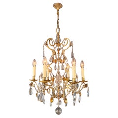 French Antique Historicist Chandelier circa 1880 Gilded Iron with Amber Crystals