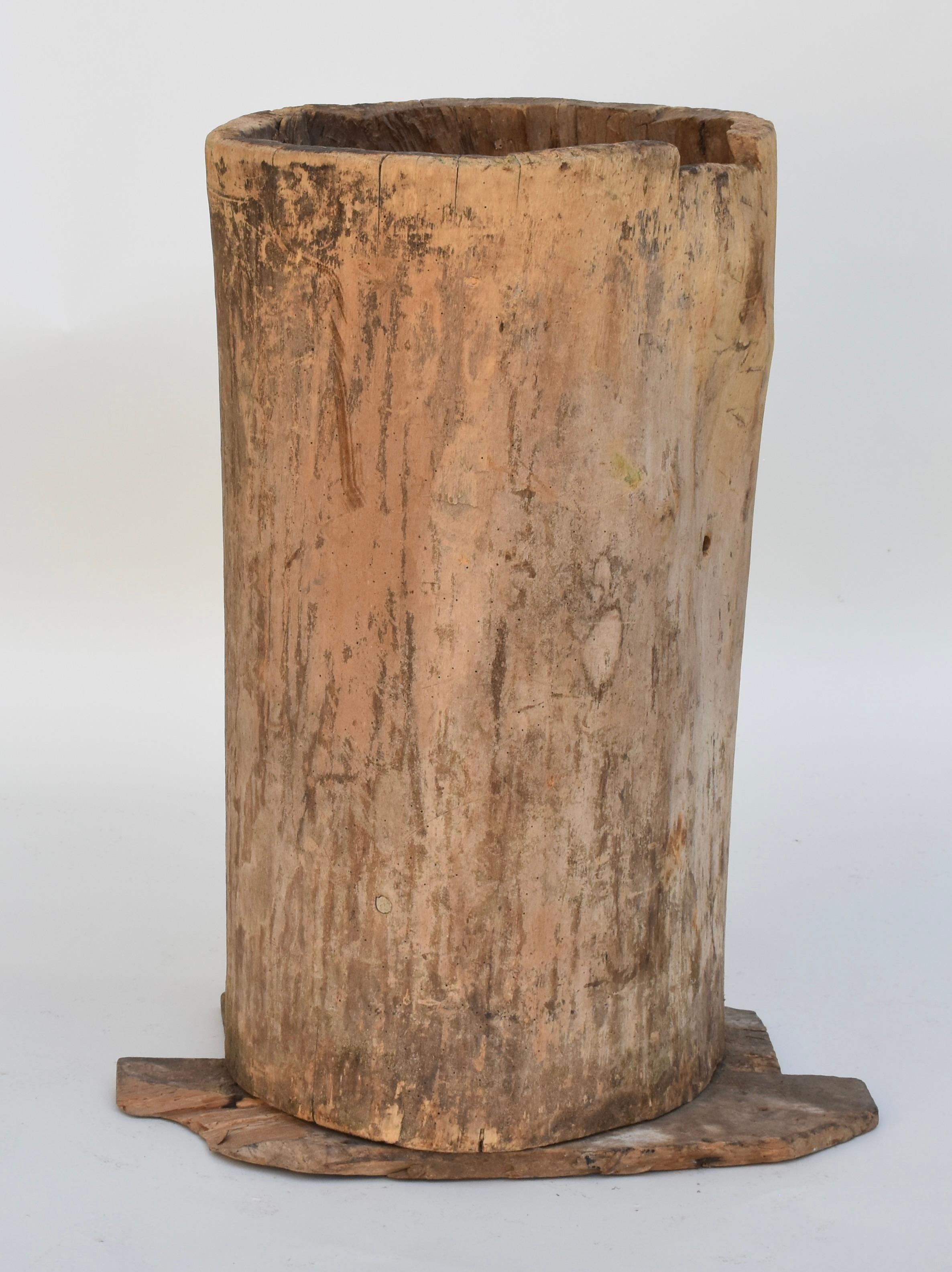 19th Century French Antique Hollowed Tree Trunk Wooden Planter Vessel, Late 19th C. France For Sale