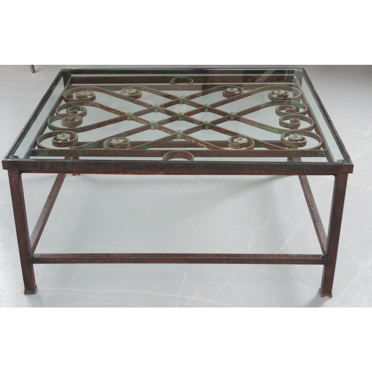 Other French Antique Iron Architectural Fragment and Glass Coffee Table For Sale