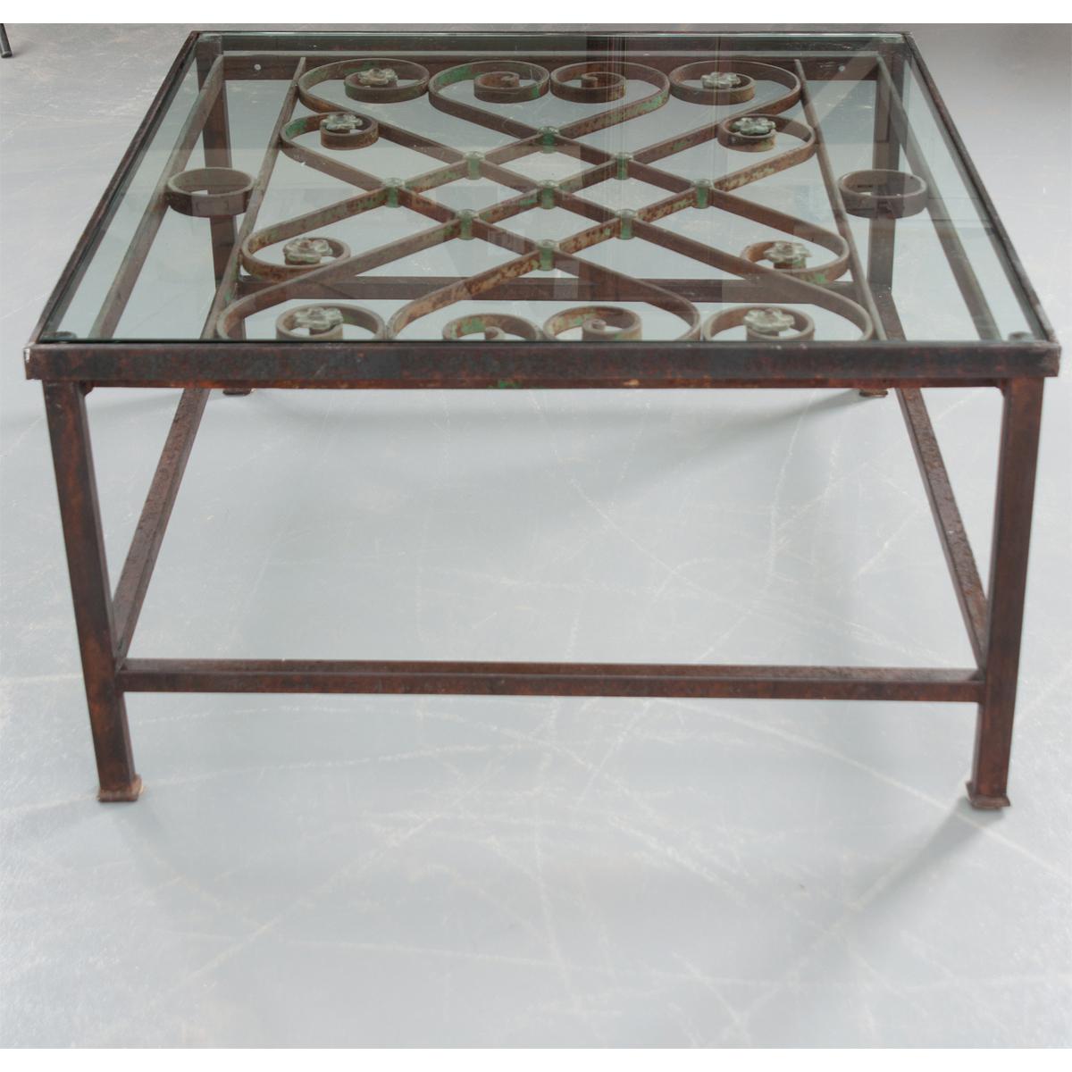 French Antique Iron Architectural Fragment and Glass Coffee Table For Sale 1