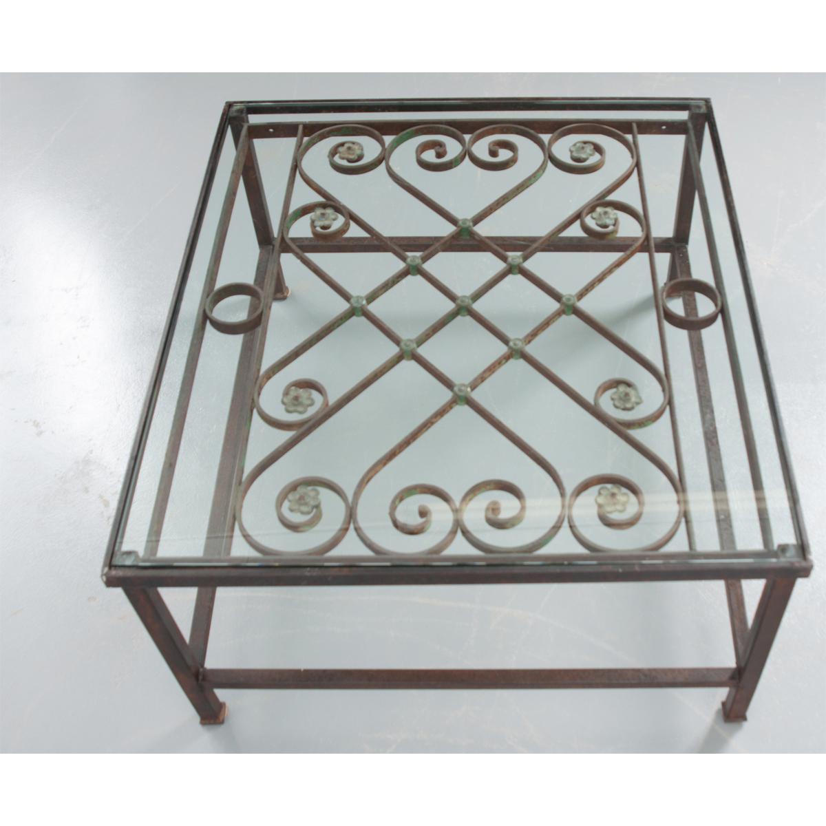 French Antique Iron Architectural Fragment and Glass Coffee Table For Sale 2
