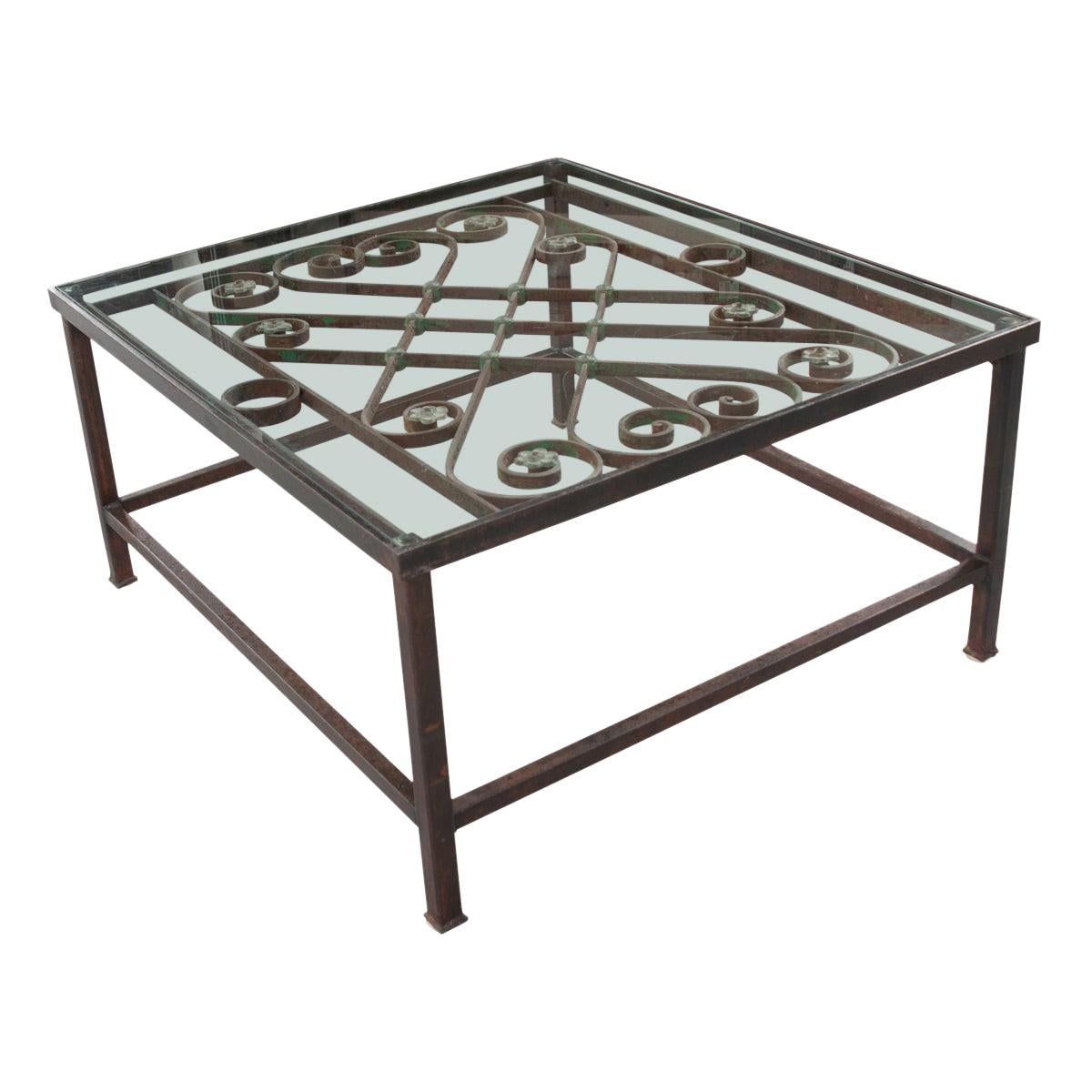 Brutalist Coffee Table Iron/Glass at 1stDibs