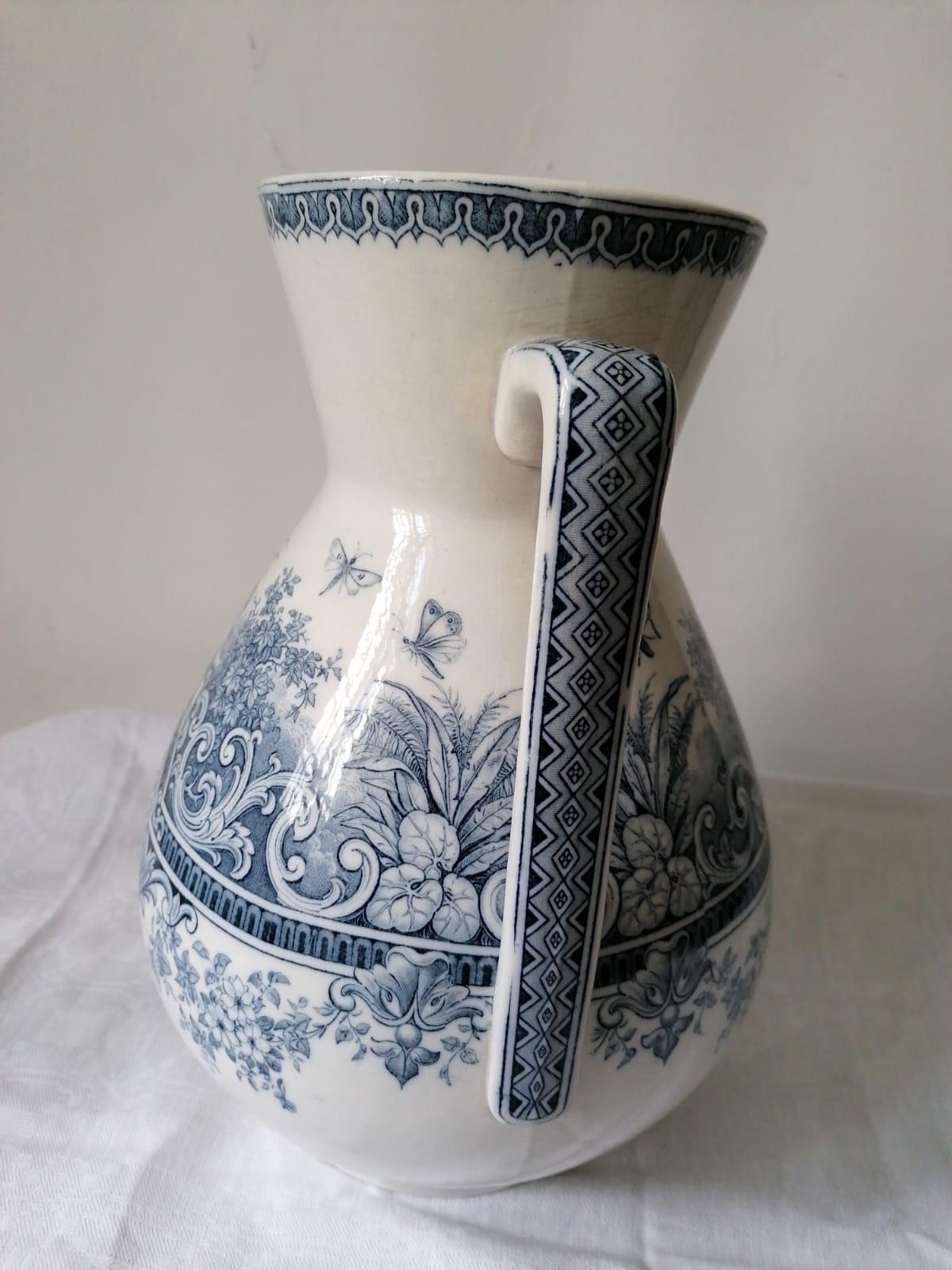 Ceramic French Antique Jug Sarreguemines Pitcher Neptune, 19th Century For Sale