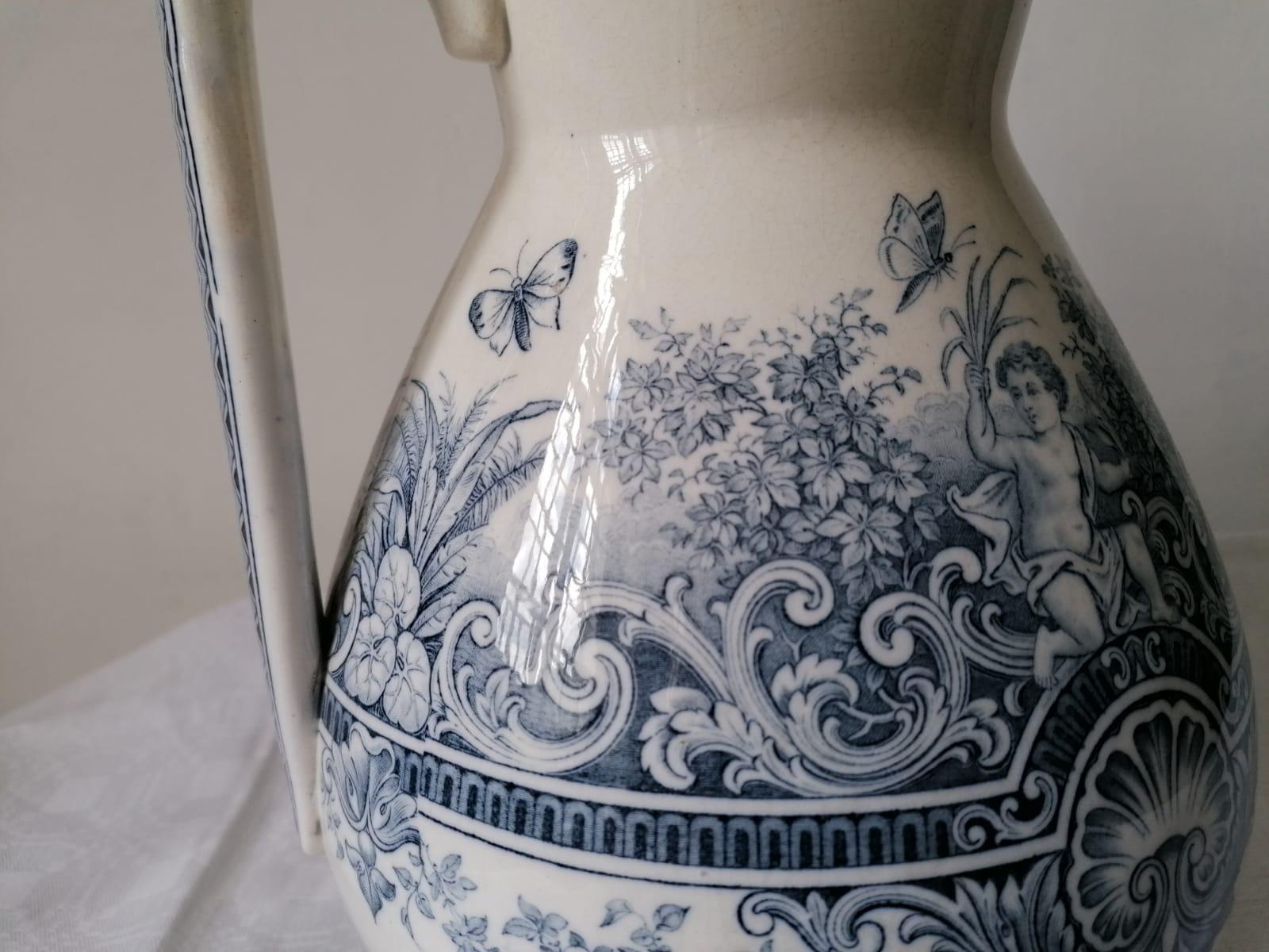 Mid-19th Century French Antique Jug Sarreguemines Pitcher Neptune, 19th Century For Sale