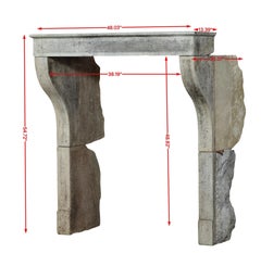 French Antique Kitchen Fireplace In Limestone With Original Patina