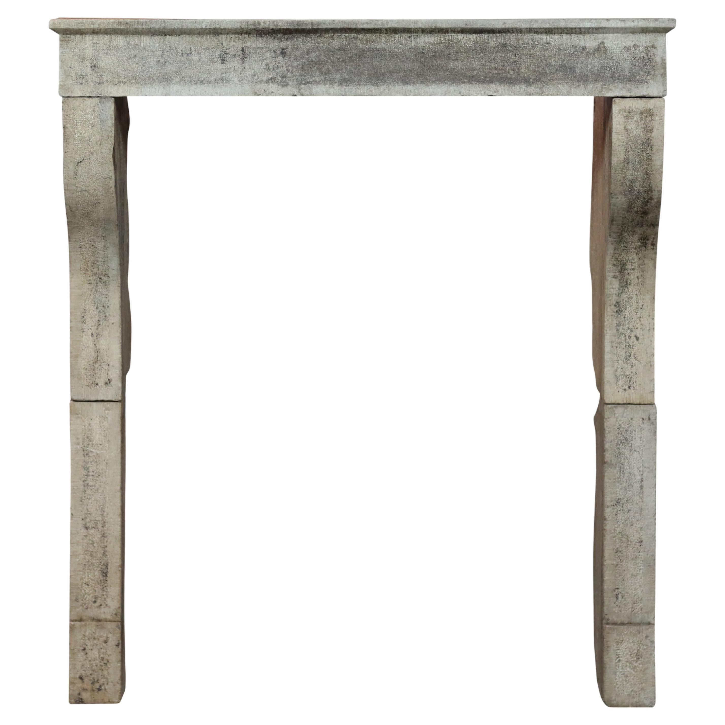 French Antique Kitchen Fireplace In Limestone With Original Patina For Sale