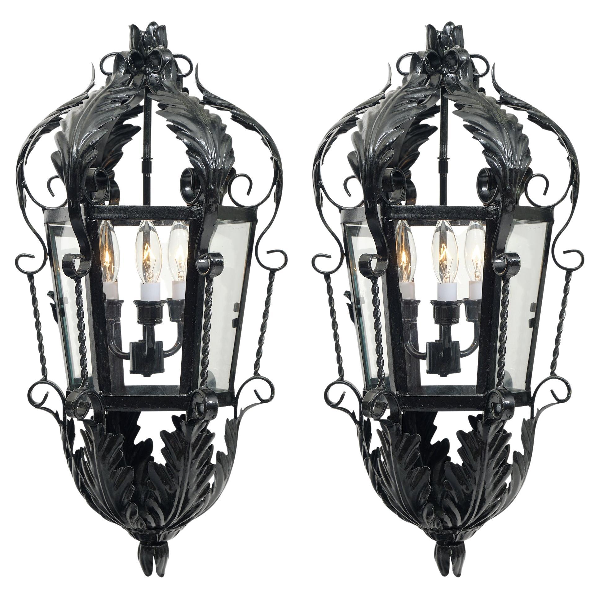 Antique French Iron Lantern on Cast Iron Bracket For Sale at 1stDibs