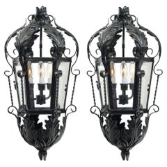 French Antique Lacquered Iron Lanterns