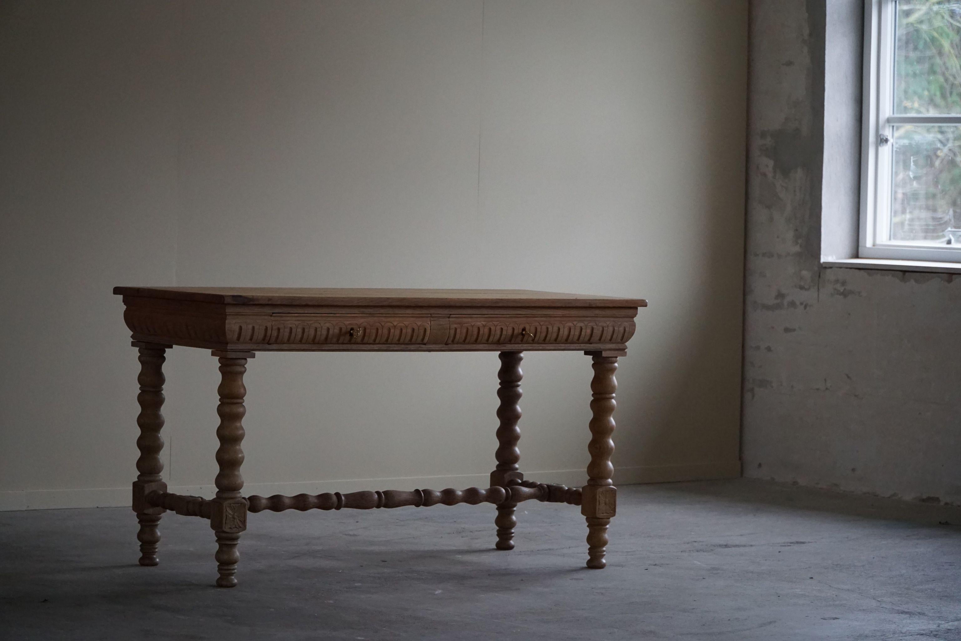 French Antique Lady Desk in Solid Oak, Baroque Style, Late 19th Century 13