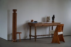 French Antique Lady Desk in Solid Oak, Baroque Style, Late 19th Century