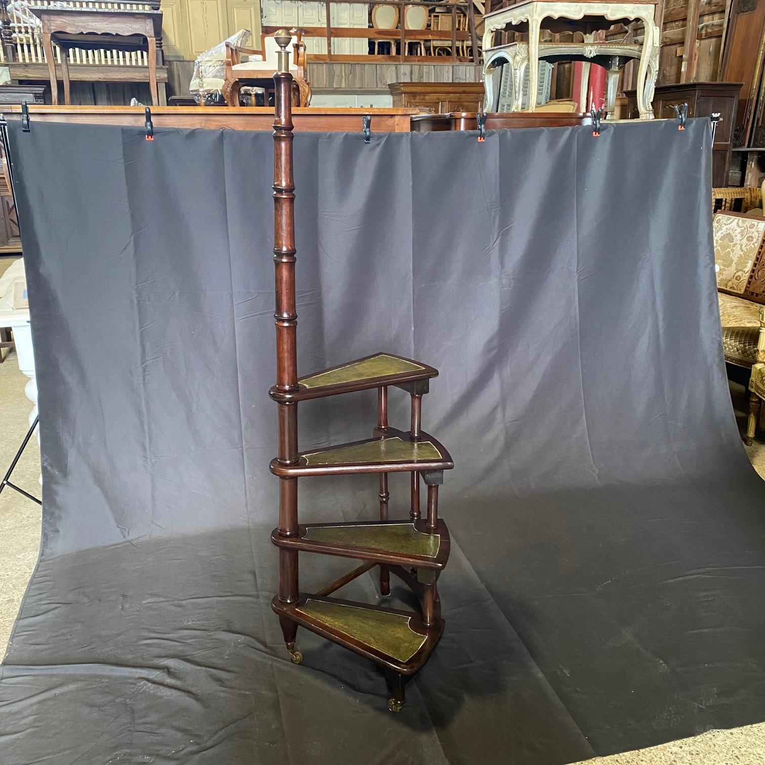 French Antique Library Staircase with Leather Treads 6