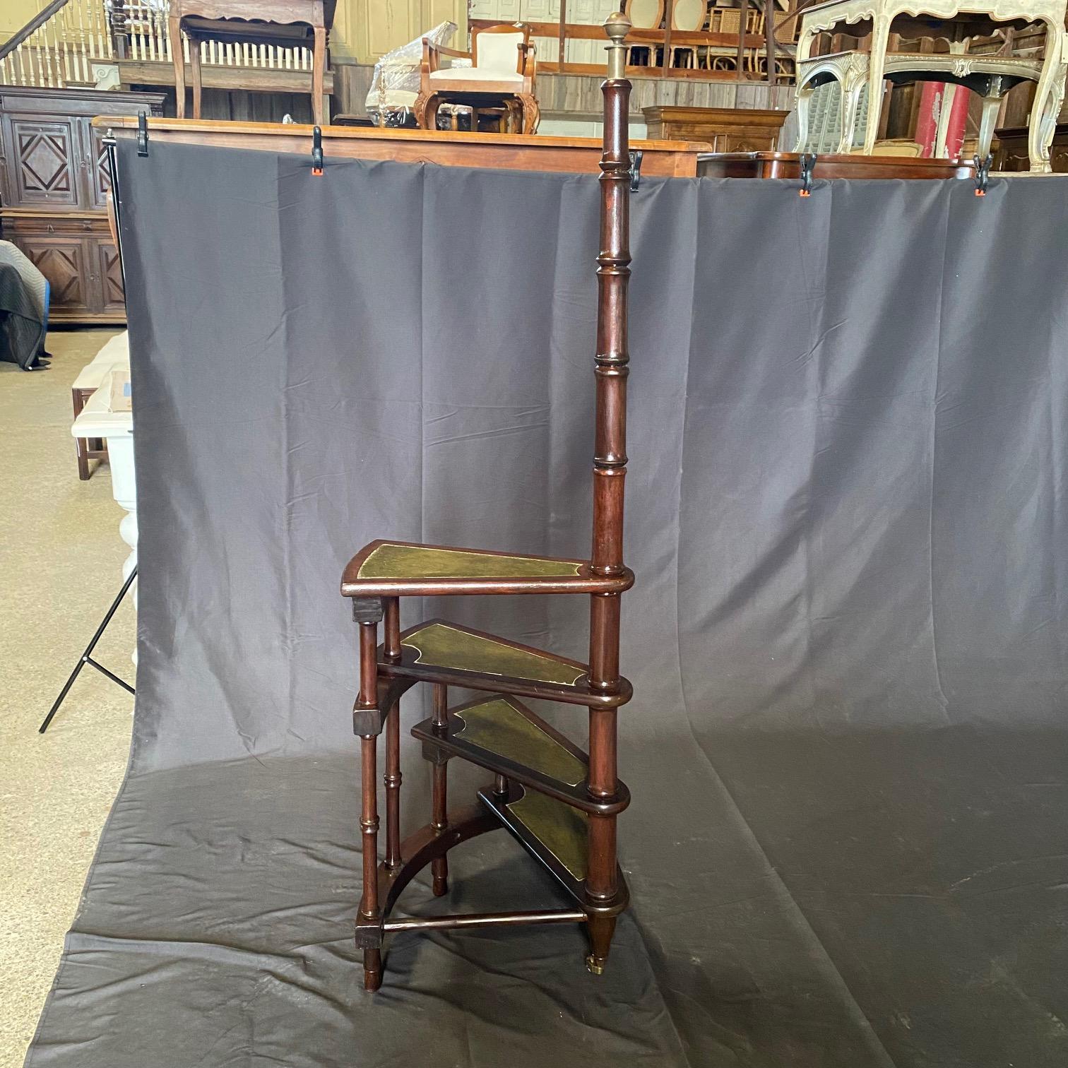 Early 20th Century French Antique Library Staircase with Leather Treads