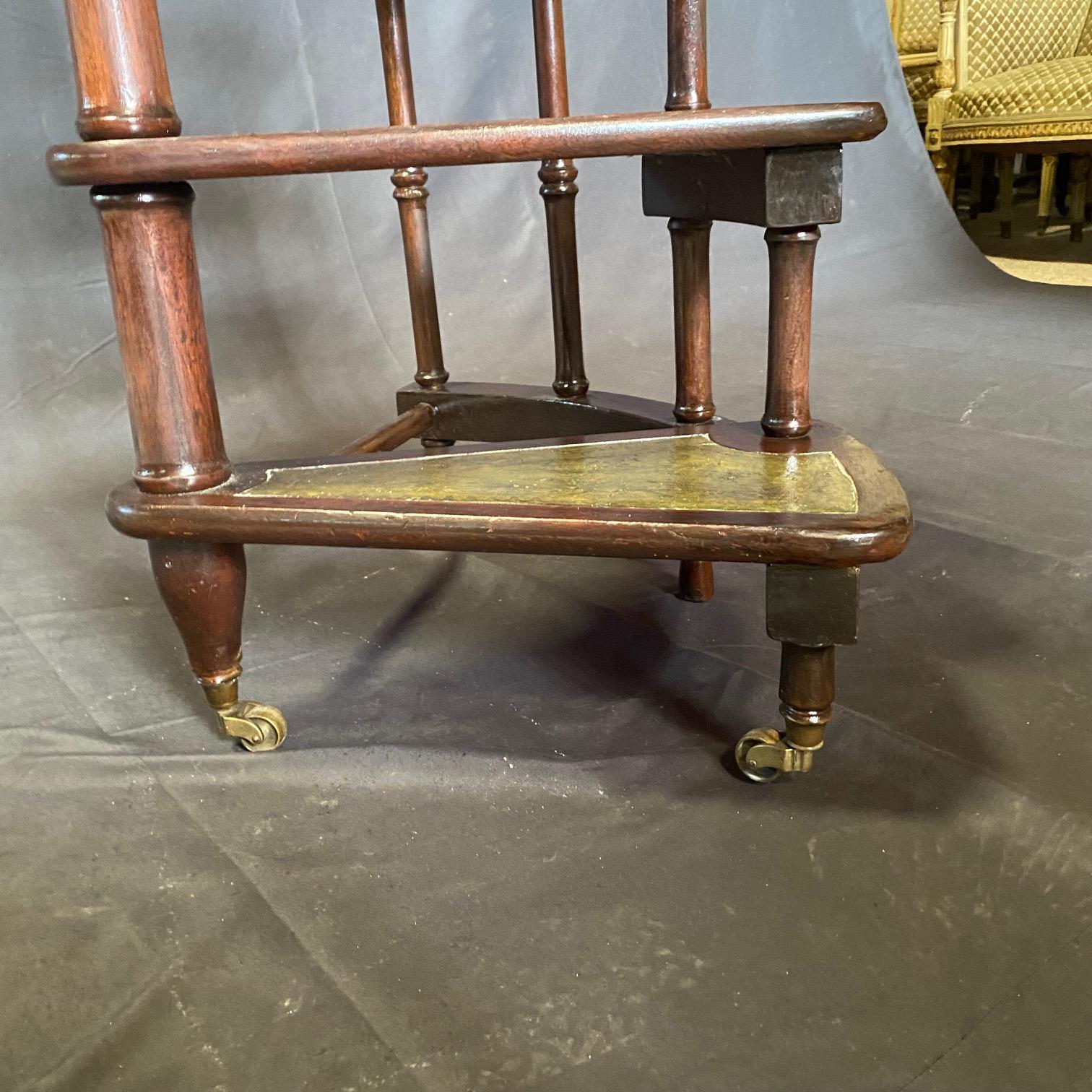 French Antique Library Staircase with Leather Treads 1