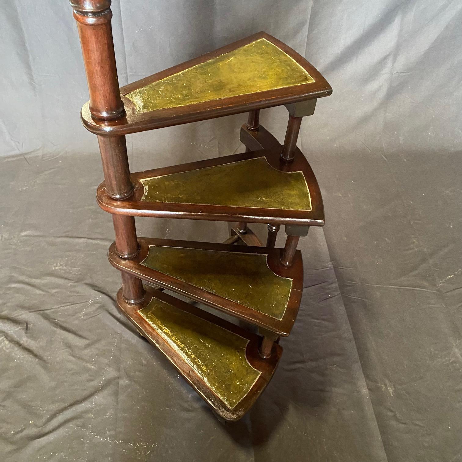 French Antique Library Staircase with Leather Treads 3