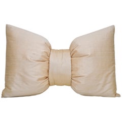 French Vintage Light Champagne Cream Nude Blush Peach Silk Bow Cushion Pillow