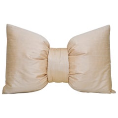 French Antique Light Champagne Cream Silk Bow Cushion Pillow