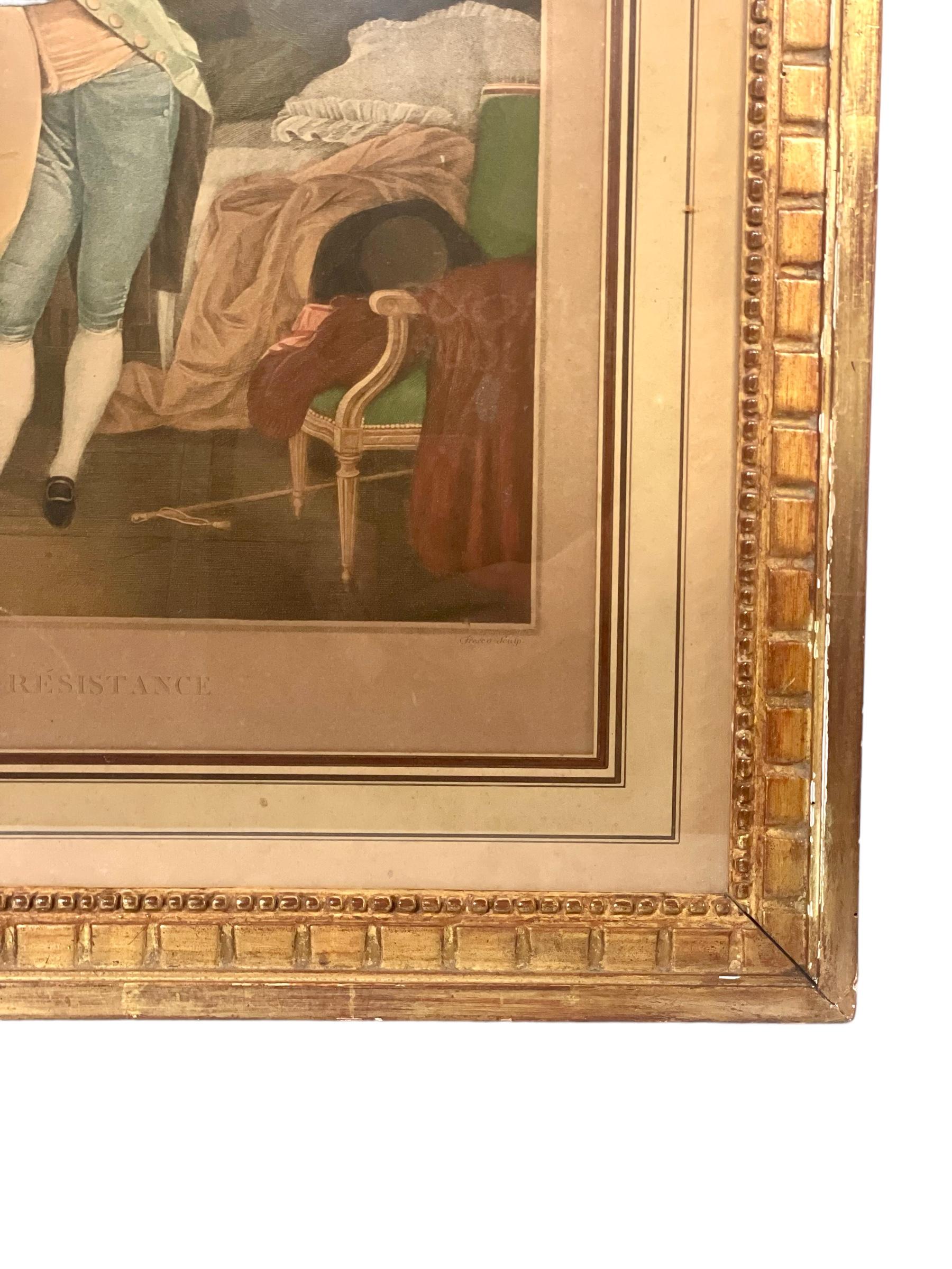 French Antique Lithograph in Gilt Frame 'La Douce Résistance' In Good Condition For Sale In LA CIOTAT, FR