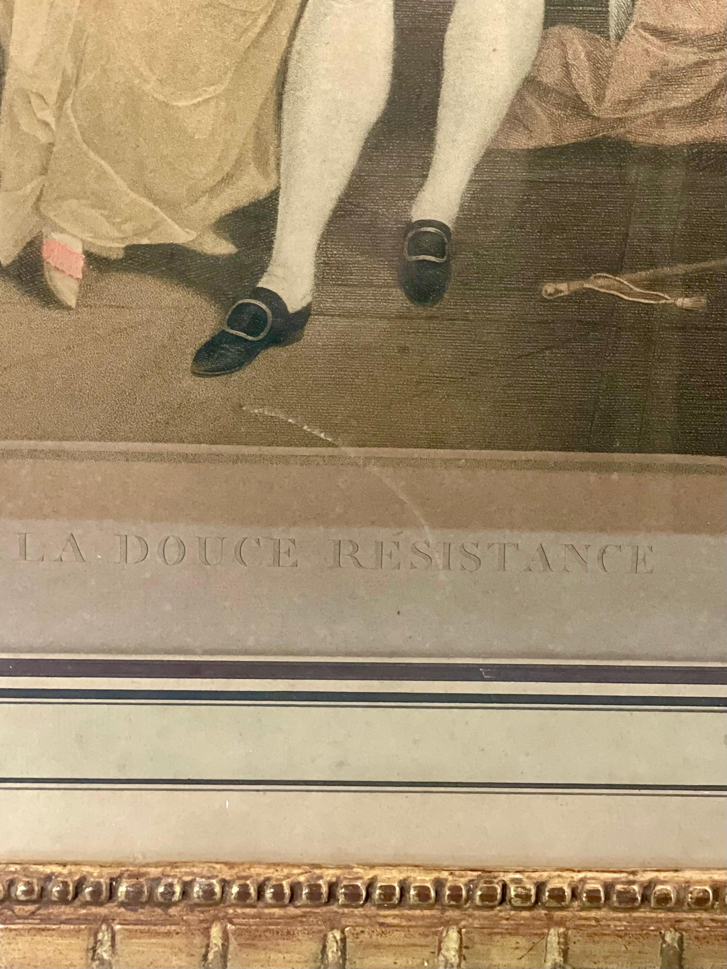 Antike französische Lithographie in vergoldetem Rahmen 'La Douce Résistance'. im Zustand „Gut“ im Angebot in LA CIOTAT, FR