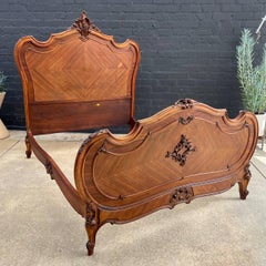 French Antique Louis VI Style Hand Carved Queen Size Bed Frame