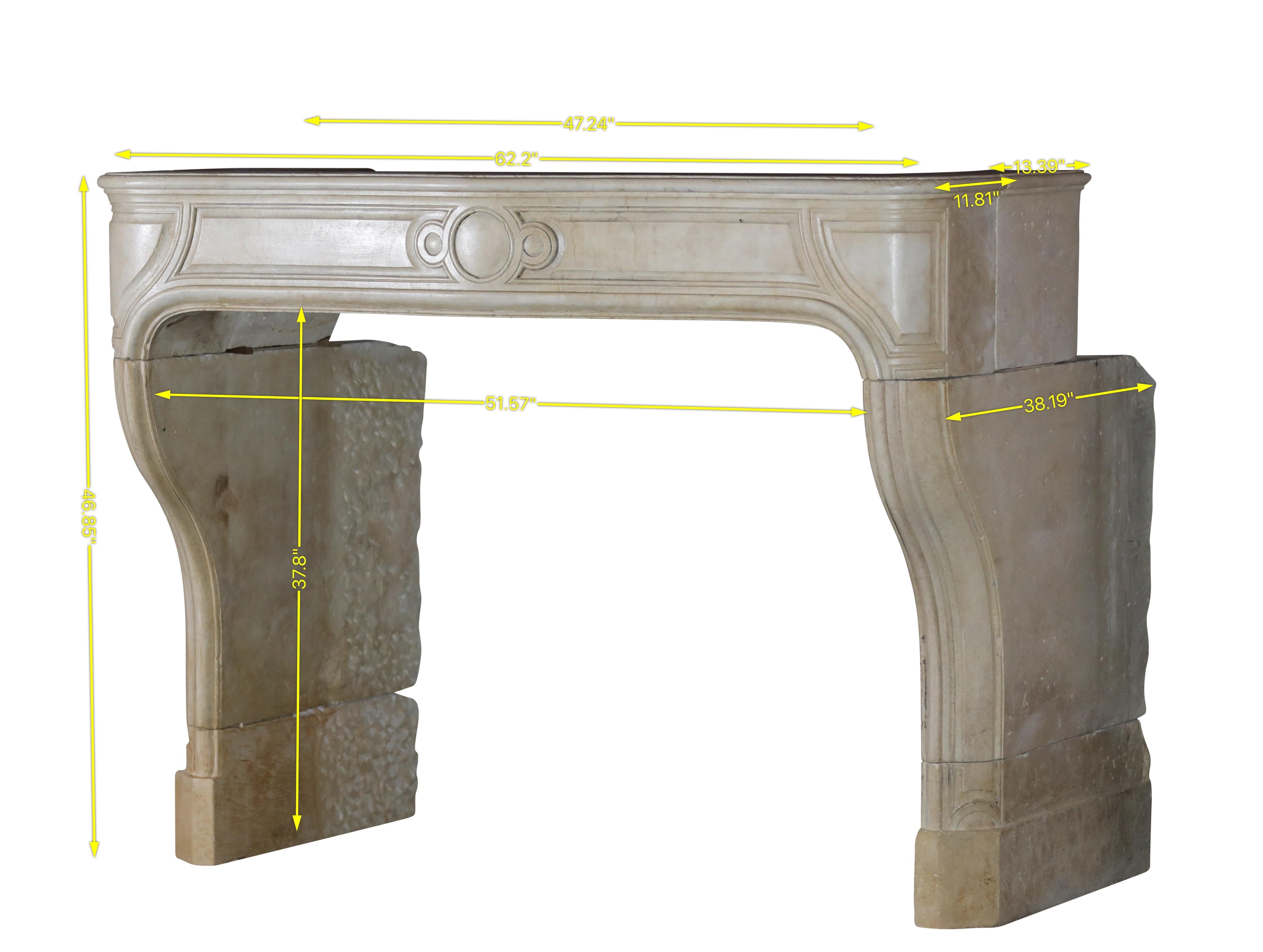 Original French limestone fireplace surround in great condition.
LXIV period with a nice texture and shine. Left jamb had a small restoration.
Dimensions:
158 cm Exterior Width 62,20 Inch
120 cm Exterior Width+ 47,24 Inch
119 cm Exterior Height