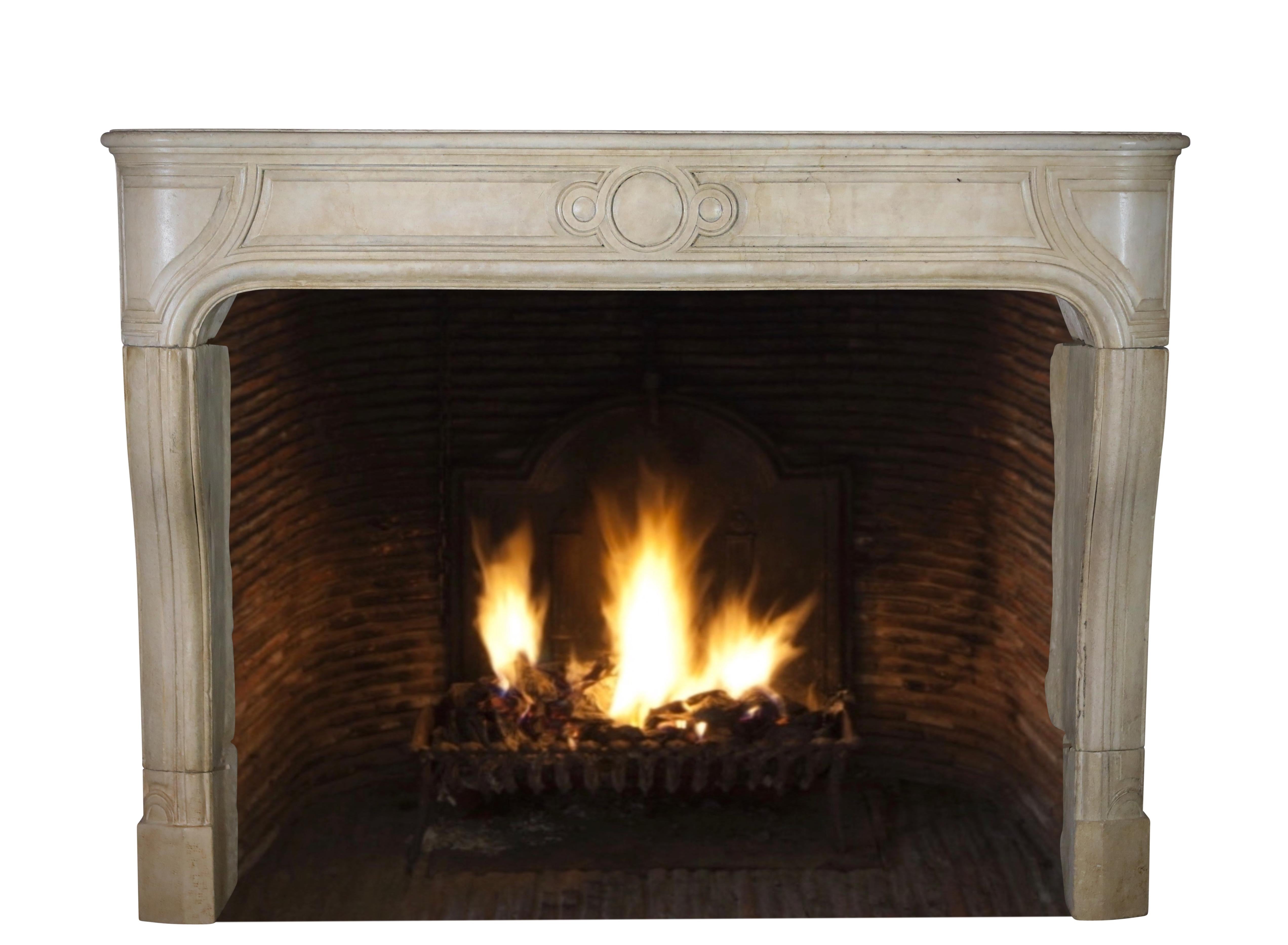 18th Century and Earlier French Antique Louis XIV Limestone Fireplace Surround For Sale