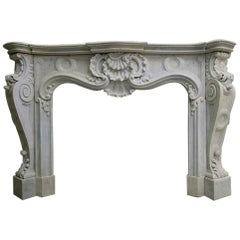 French Antique Louis XV Carrara Marble Fireplace Mantel