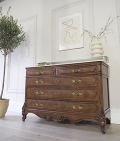 French Antique Louis XV Chest of Drawers Commode with Marble
